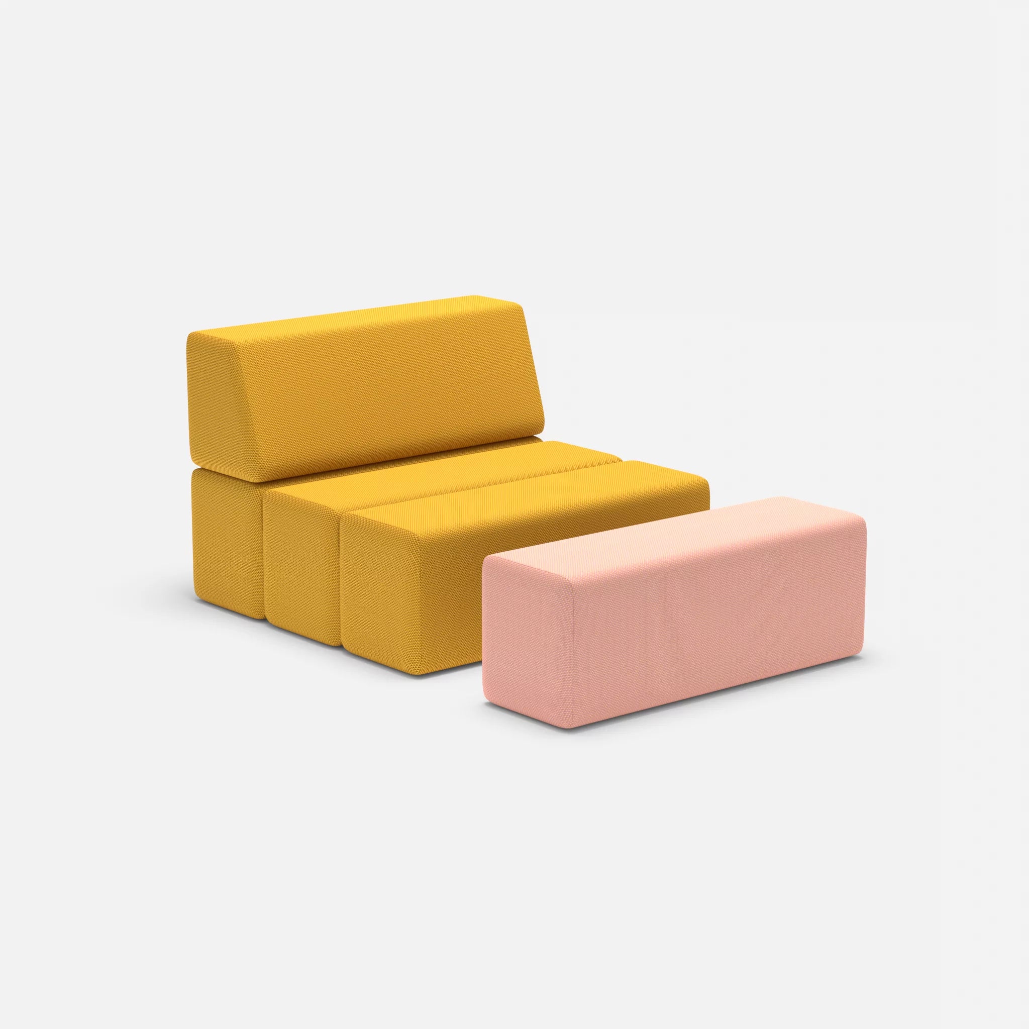 1 Sitzer Sofa Bricks 4 novumcurry-novumflamingo in Curry und Flamingo von der Seite