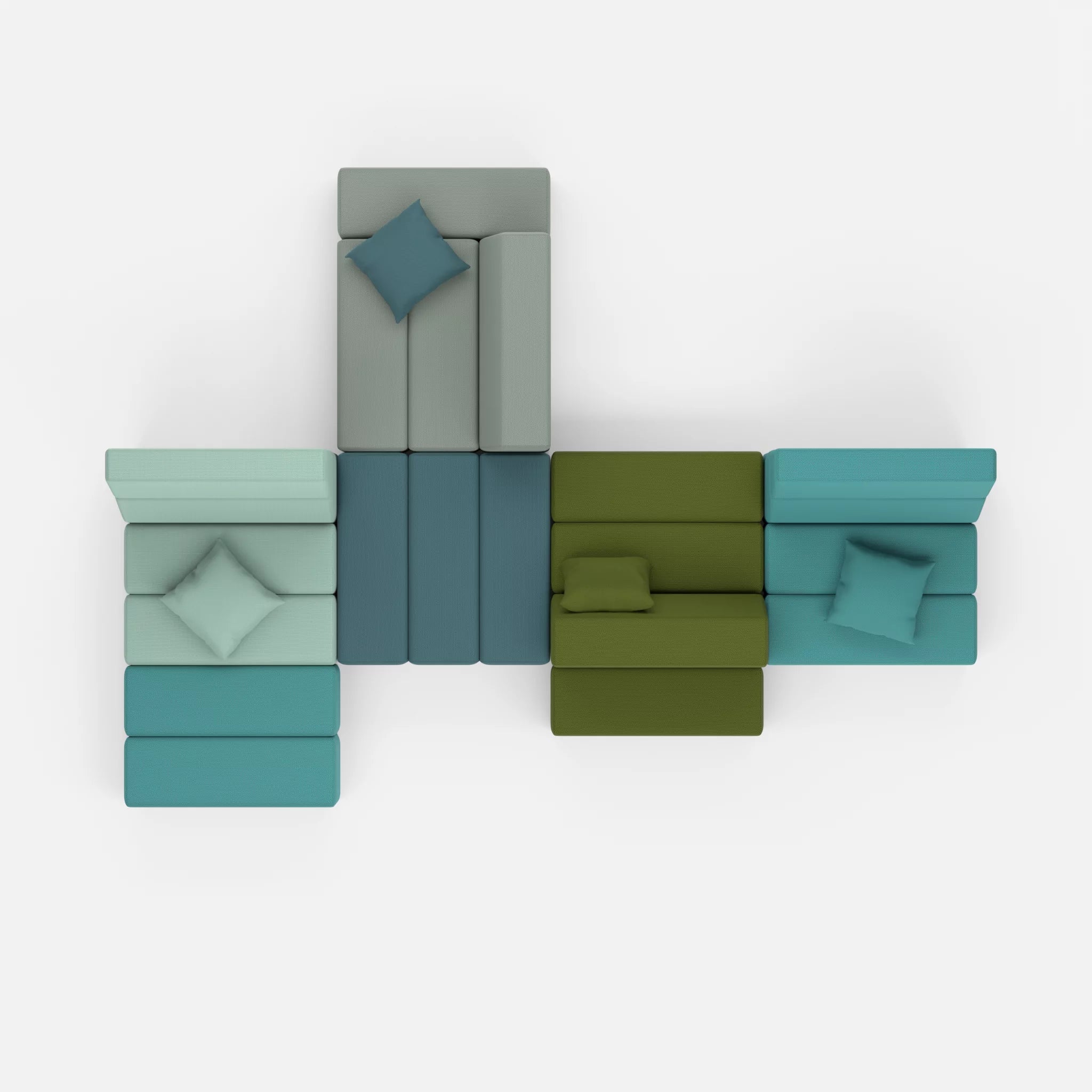 Sofalandschaft Bricks 8 novumdelphi-novummoss in Graublau und Grün von oben