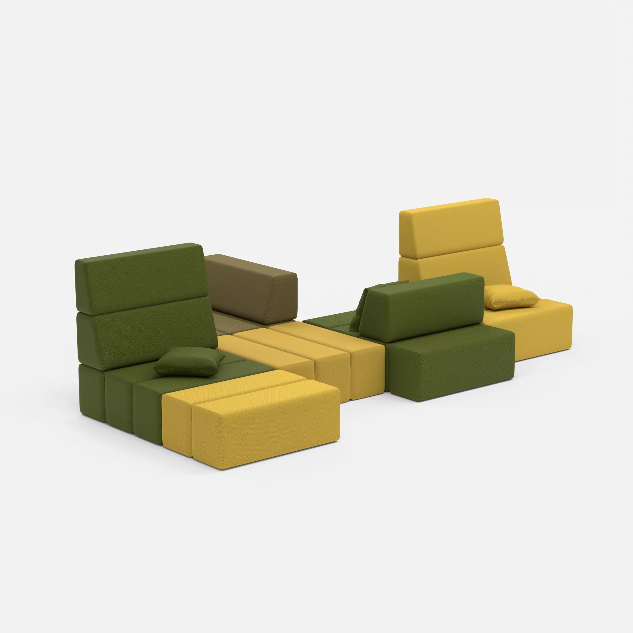 Sofalandschaft Bricks 8 novumpinie-novummoss in Dunkelgrün und Grün von der Seite