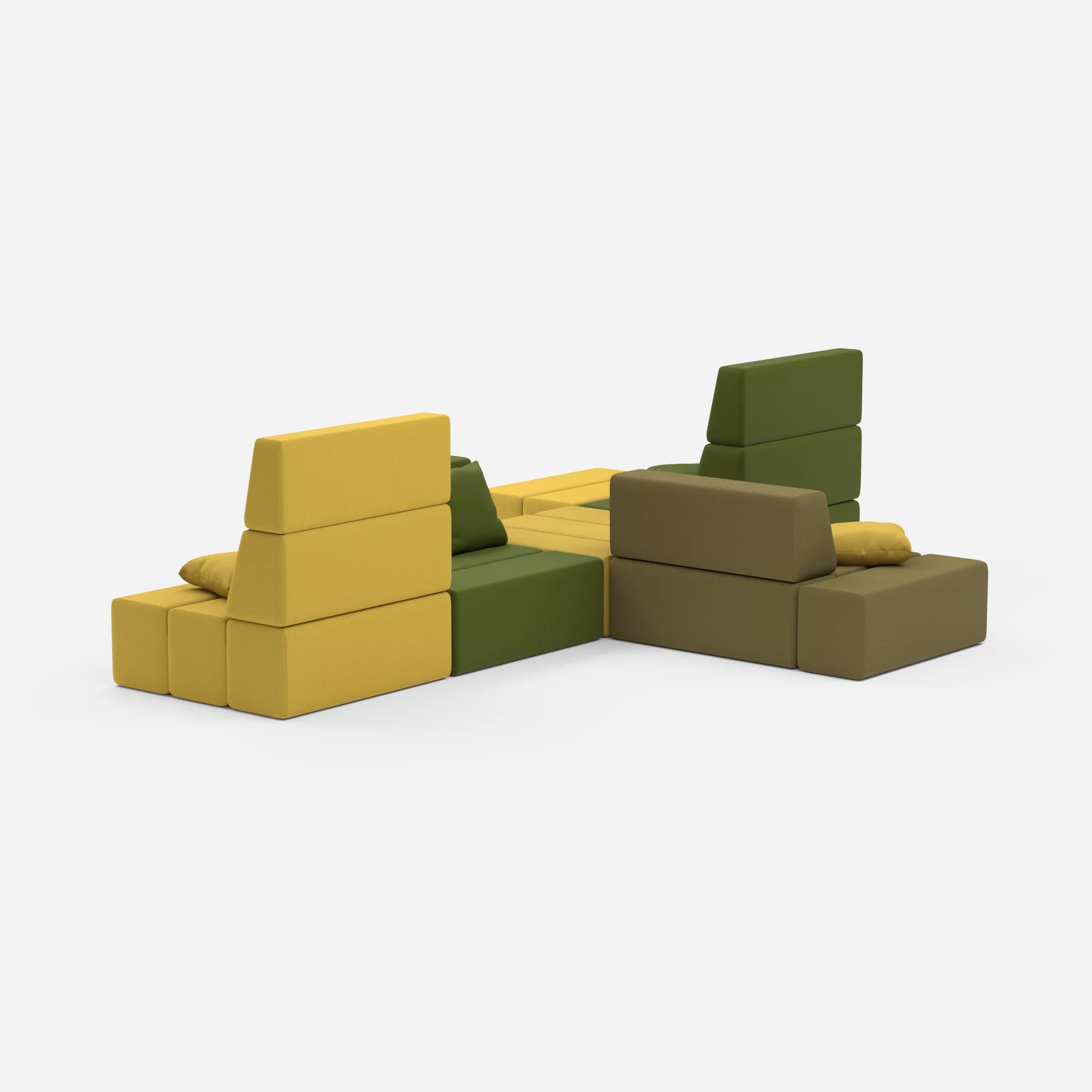 Sofalandschaft Bricks 8 novumpinie-novummoss in Dunkelgrün und Grün von hinten