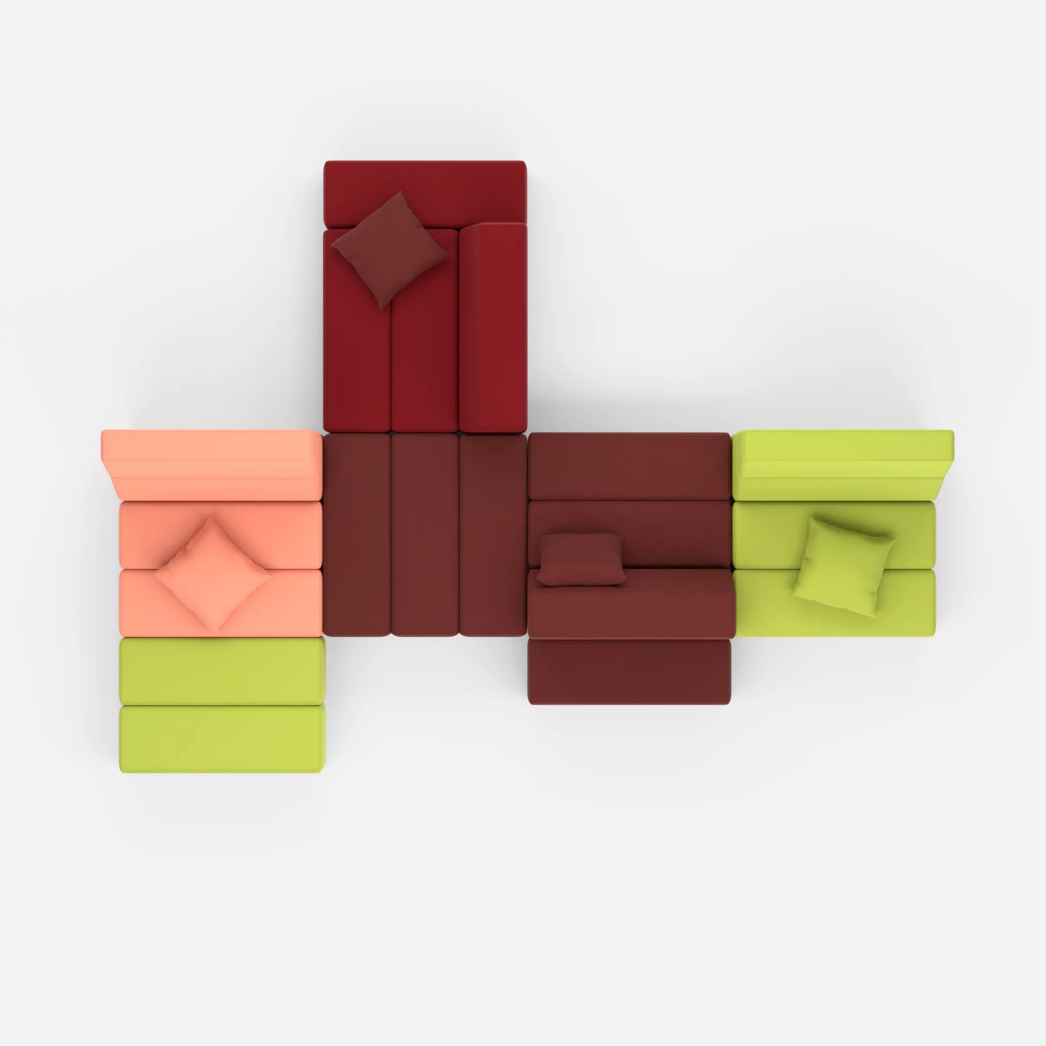 Sofalandschaft Bricks 8 radio4028-radio4517 in Rot und Dunkelrot von oben