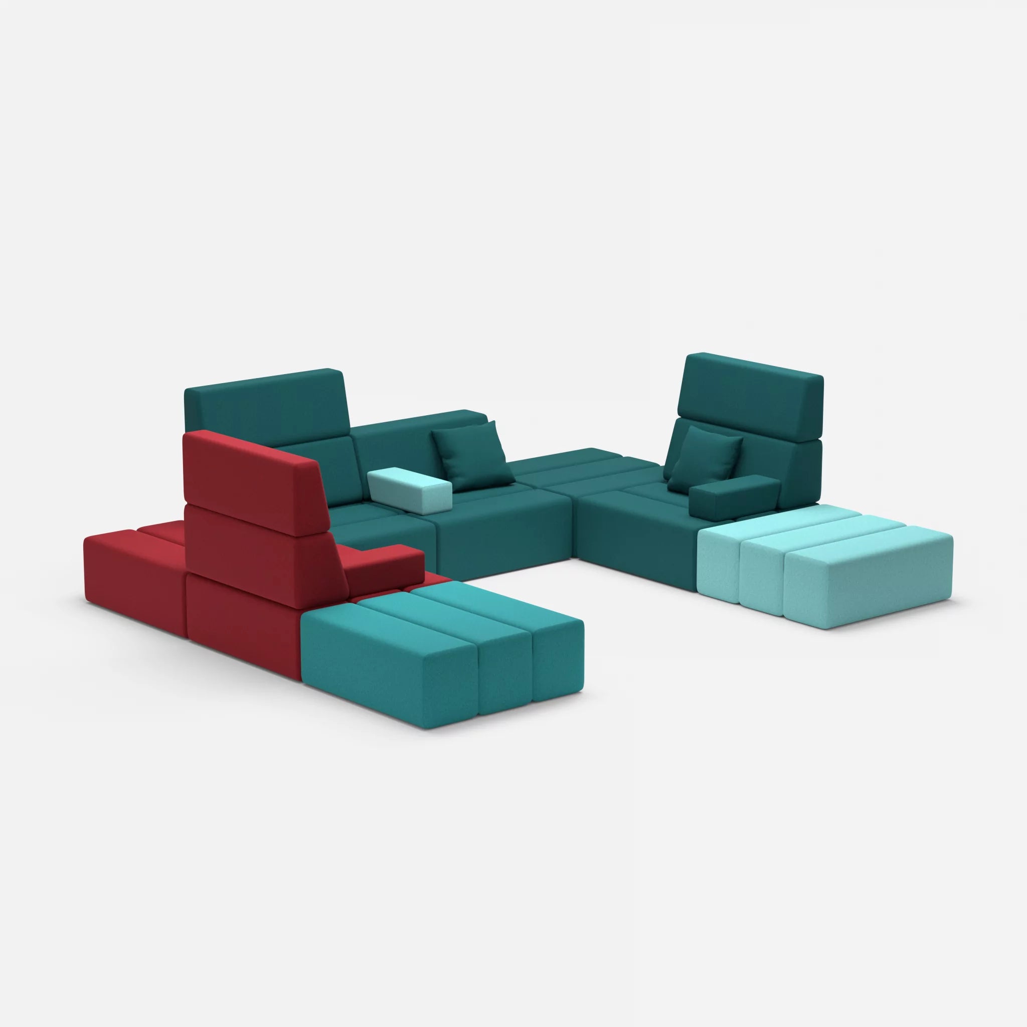 U Sofa Bricks 2 dama0053-dama0018 in Rot und Türkis von der Seite