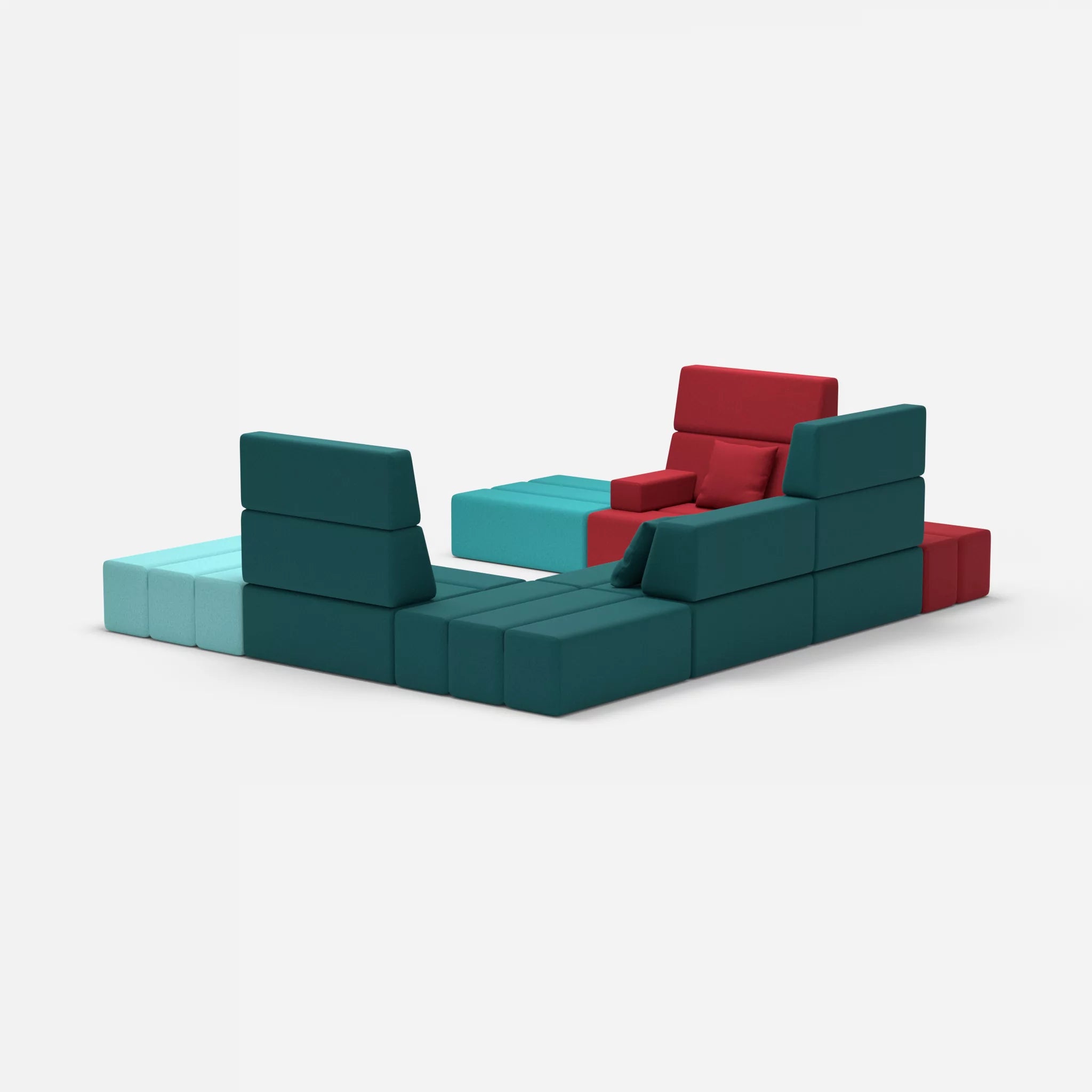 U Sofa Bricks 2 dama0053-dama0018 in Rot und Türkis von hinten