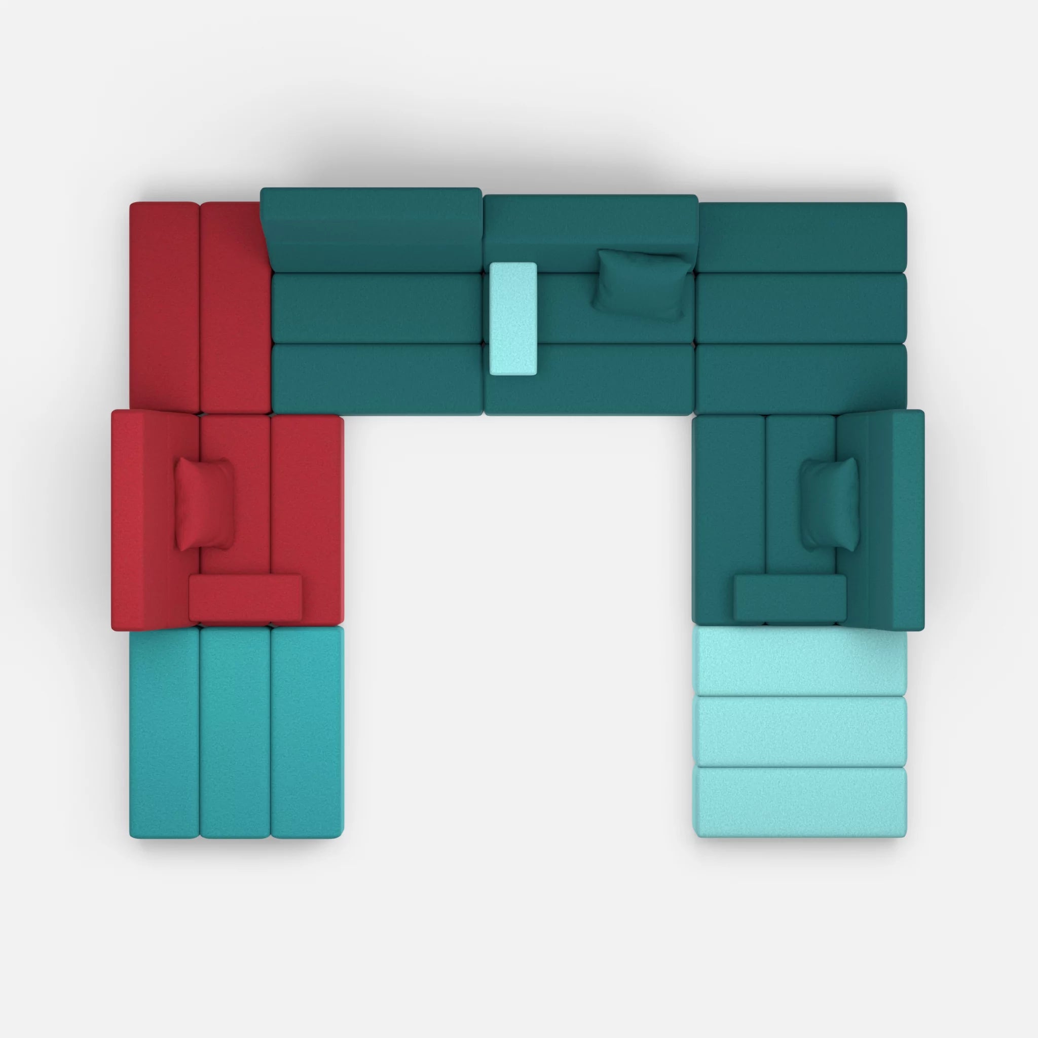 U Sofa Bricks 2 dama0053-dama0018 in Rot und Türkis von oben