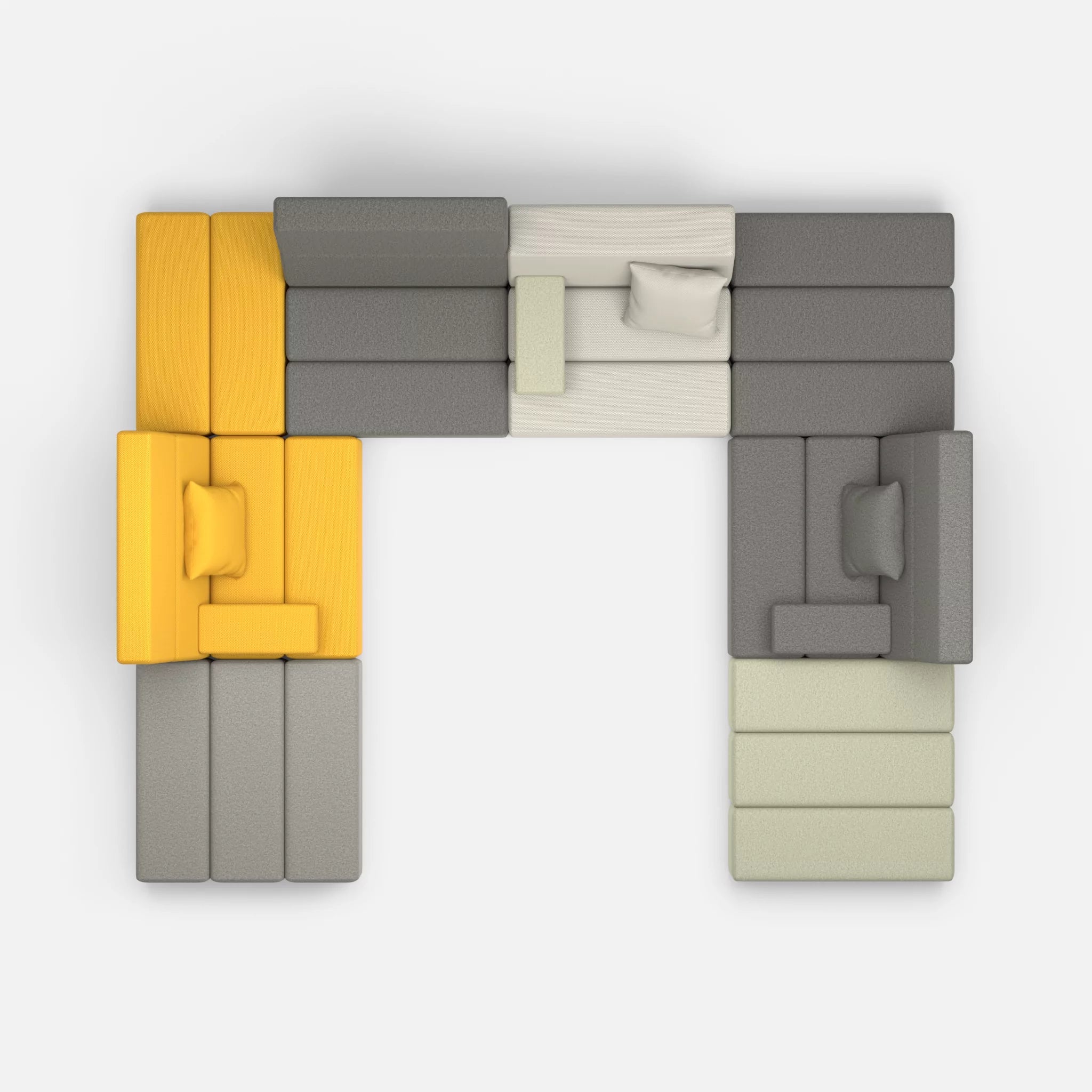 U Sofa Bricks 2 novumcurry-dama0004 in Curry und Dunkelgrau von oben