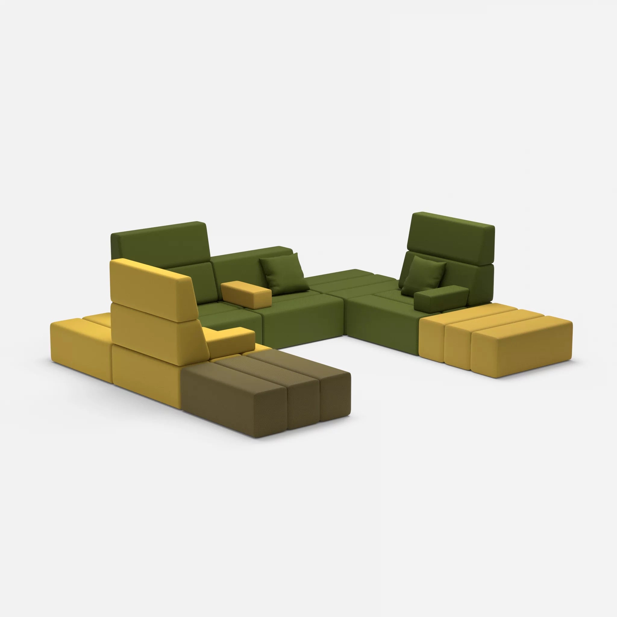 U Sofa Bricks 2 novumpear-novummoss in Gelb und Grün von der Seite