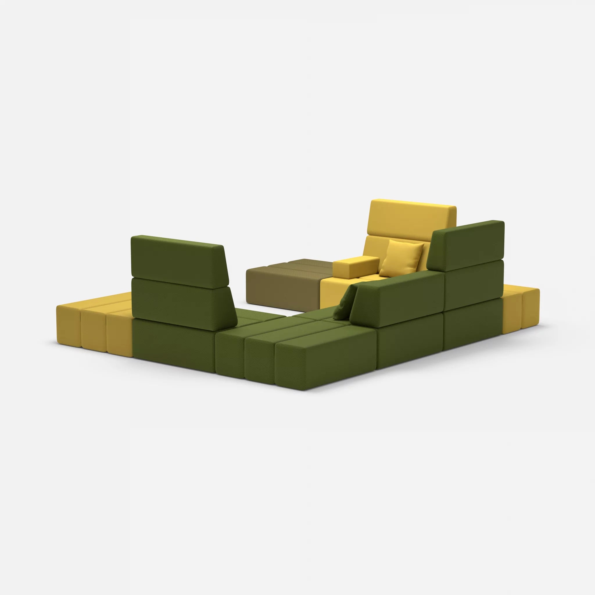 U Sofa Bricks 2 novumpear-novummoss in Gelb und Grün von hinten