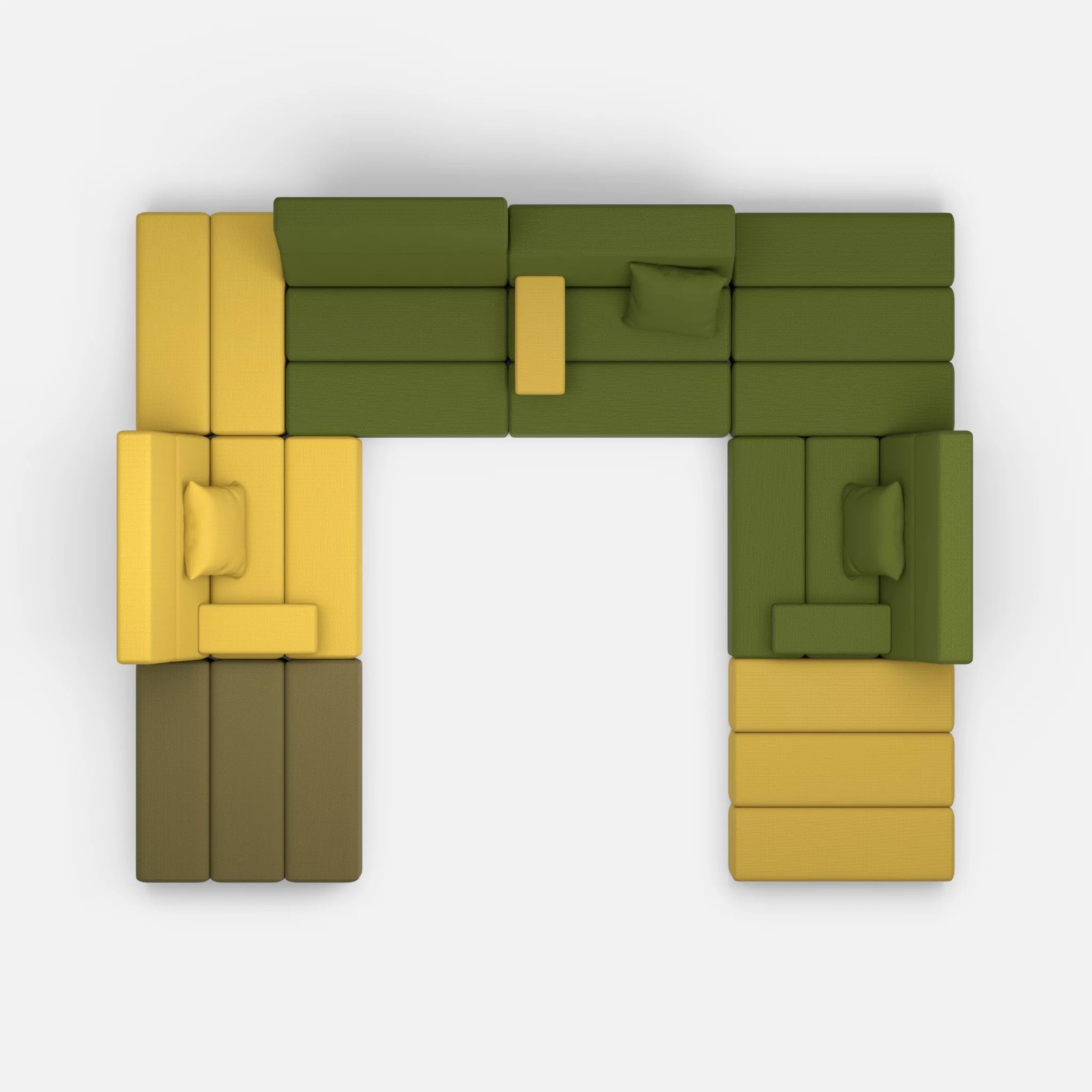 U Sofa Bricks 2 novumpear-novummoss in Gelb und Grün von oben