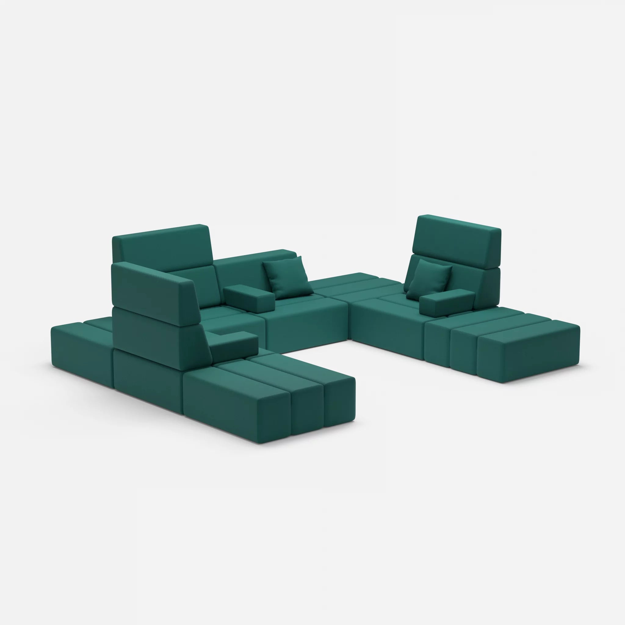 U Sofa Bricks 2 radio6015 in Türkis von der Seite