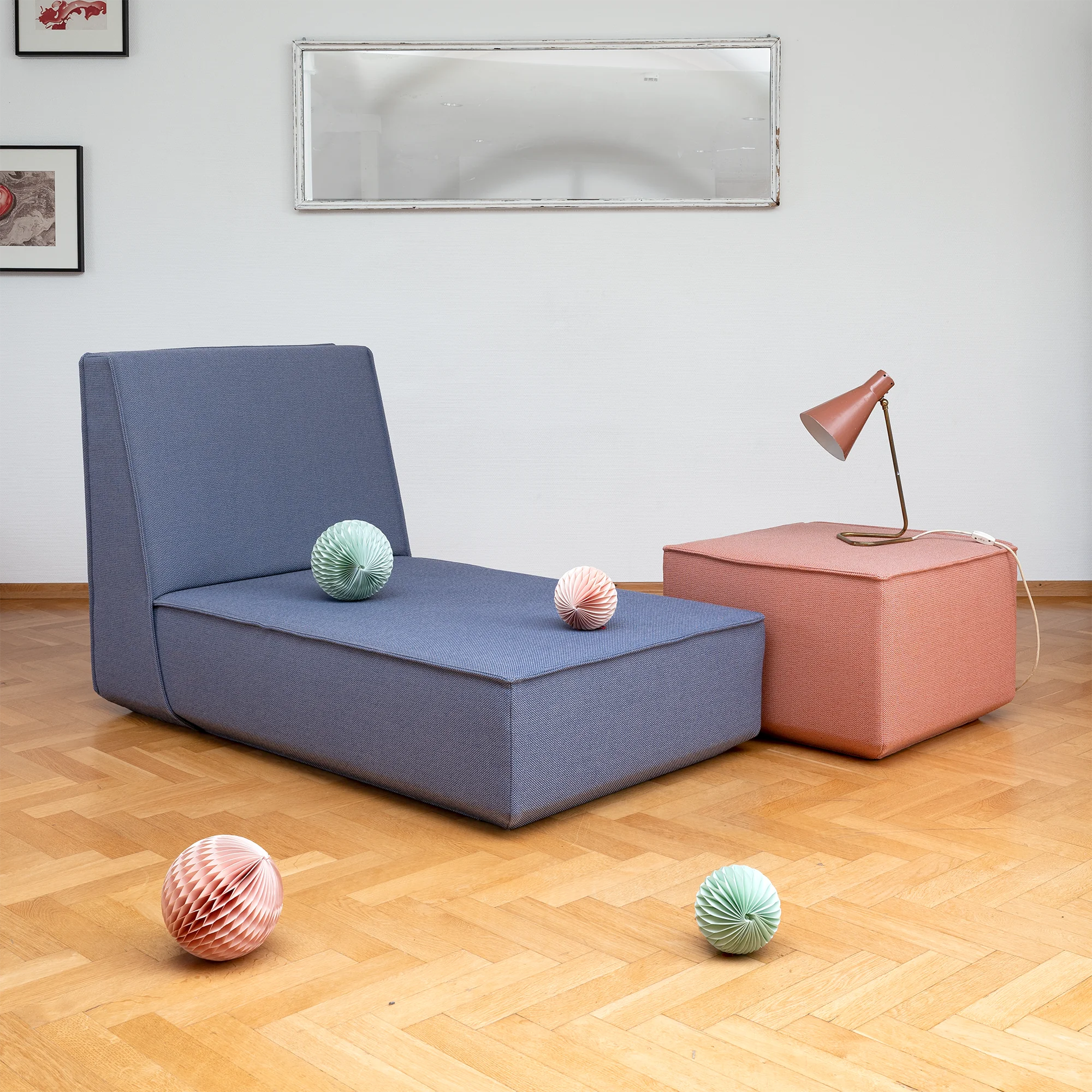 Modulares Sofa Cubit Einsitzer blau mit mehr Sitztiefe