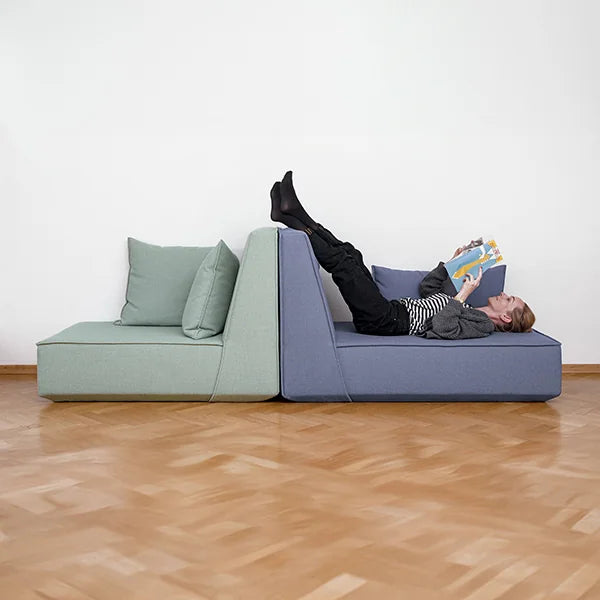 Modulsofa Cubit Blau und Grün Rücken an Rücken