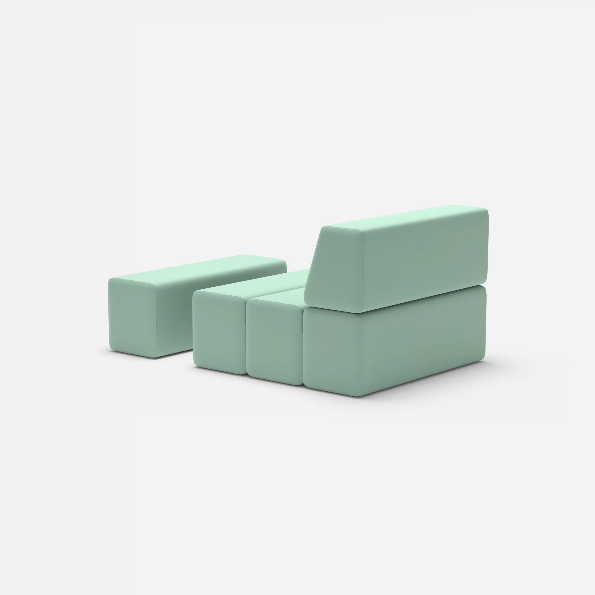 1 Sitzer Sofa Bricks 4 radio7045 in Hellblau von hinten