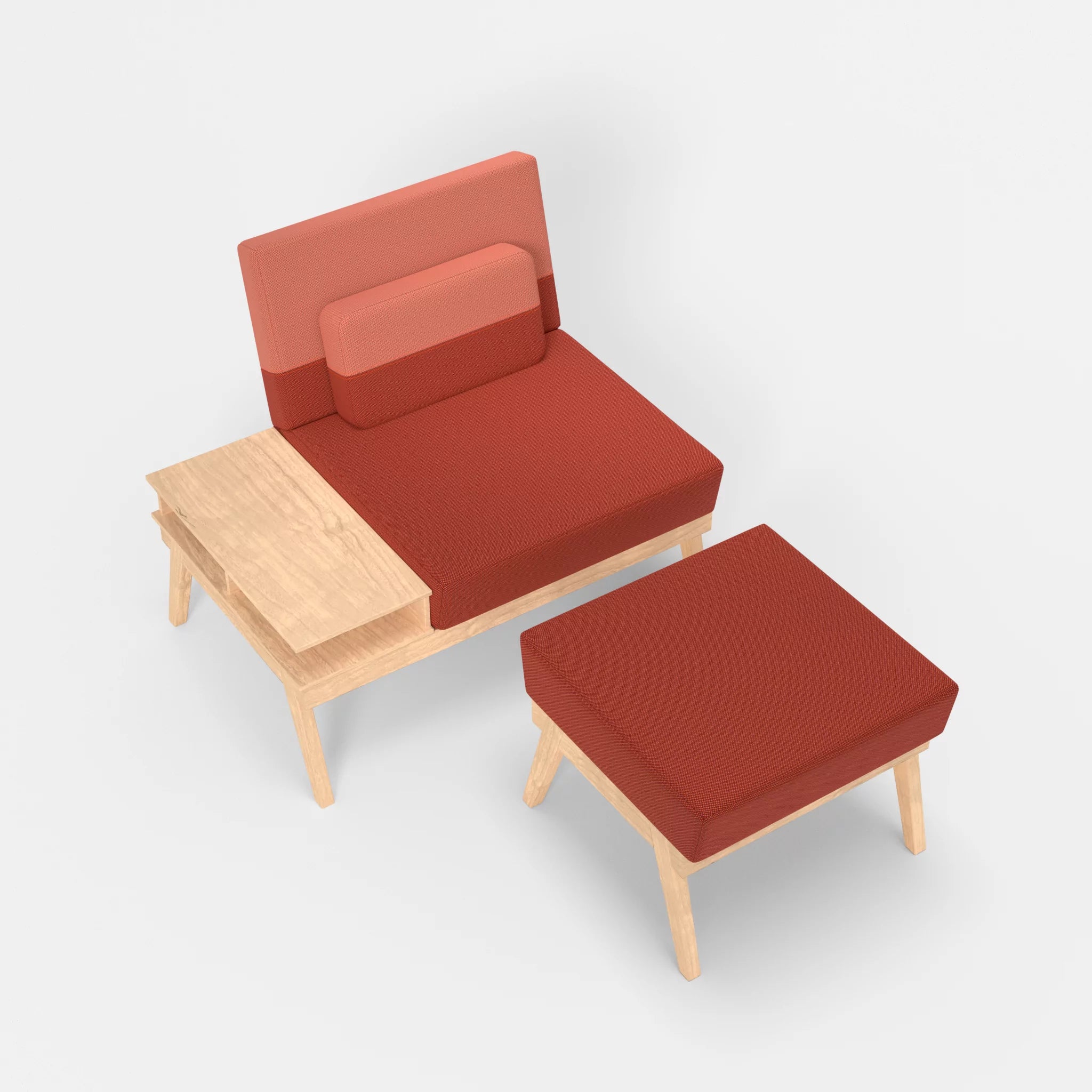 1er Sitzsofa Bauz mit Ablage links und Pouf credolampion-credograpefruit in Rot und Coral von oben