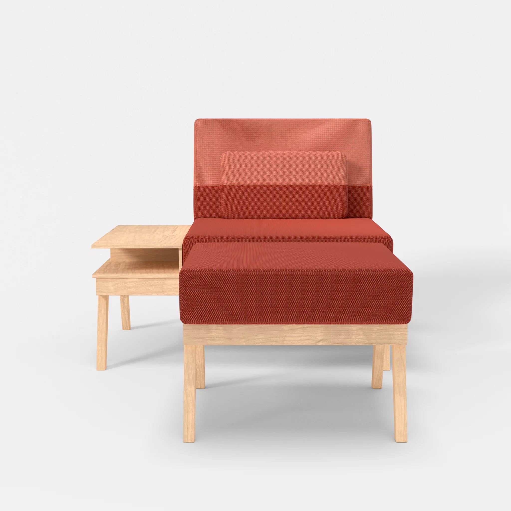 1er Sitzsofa Bauz mit Ablage links und Pouf credolampion-credograpefruit in Rot und Coral von vorne