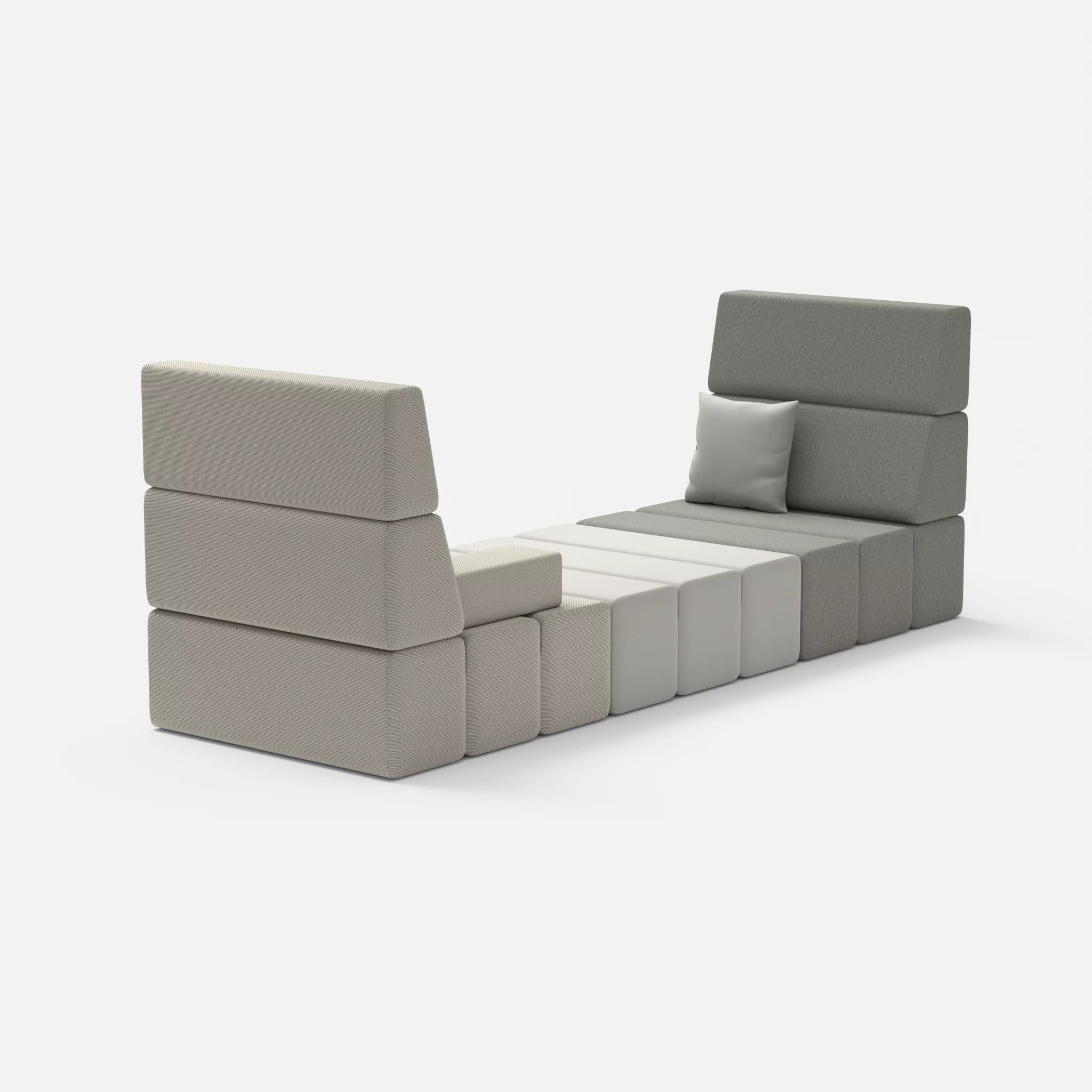 2 Sitzer Sofa Bricks 2 dama0003-radio8027 in Mittelgrau und Hellgrau von hinten