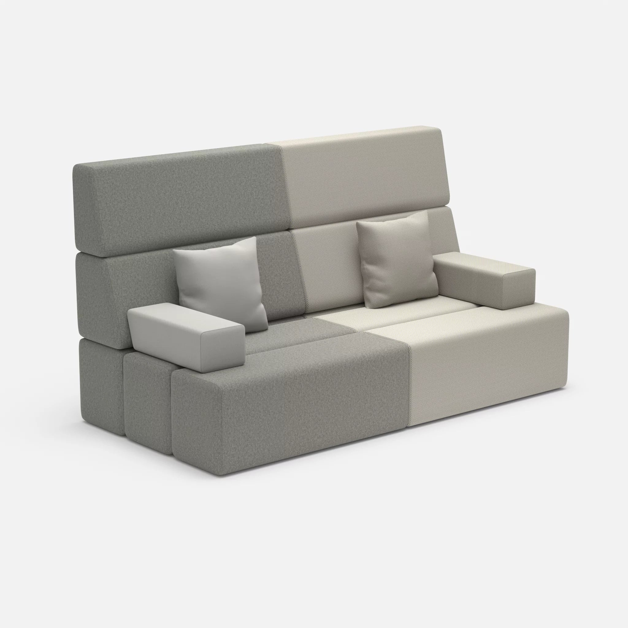 2 Sitzer Sofa Bricks 3 dama0003-novumkies in Mittelgrau und Mittelgrau von der Seite