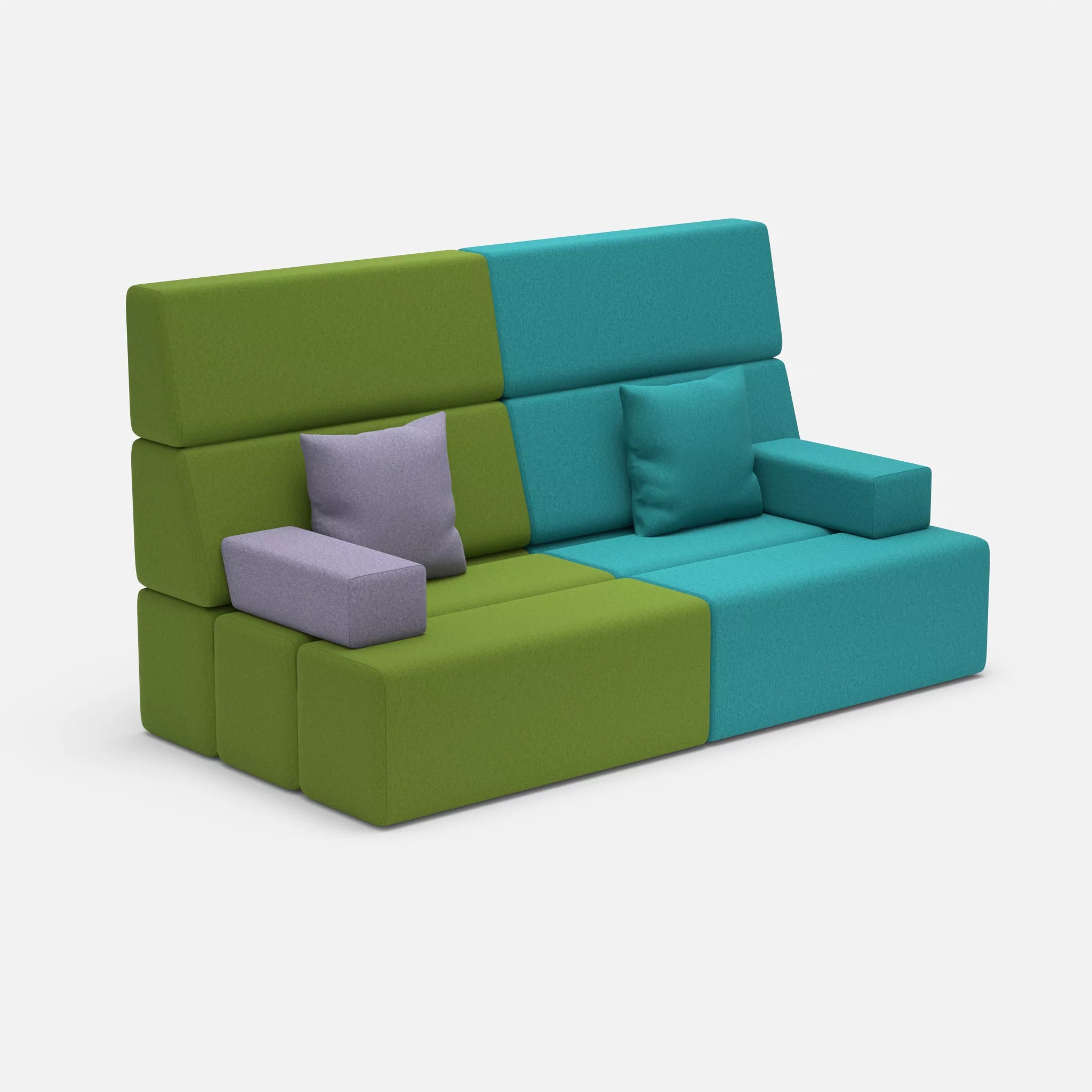 2 Sitzer Sofa Bricks 3 dama0027-dama0076 in Grün und Türkis von der Seite