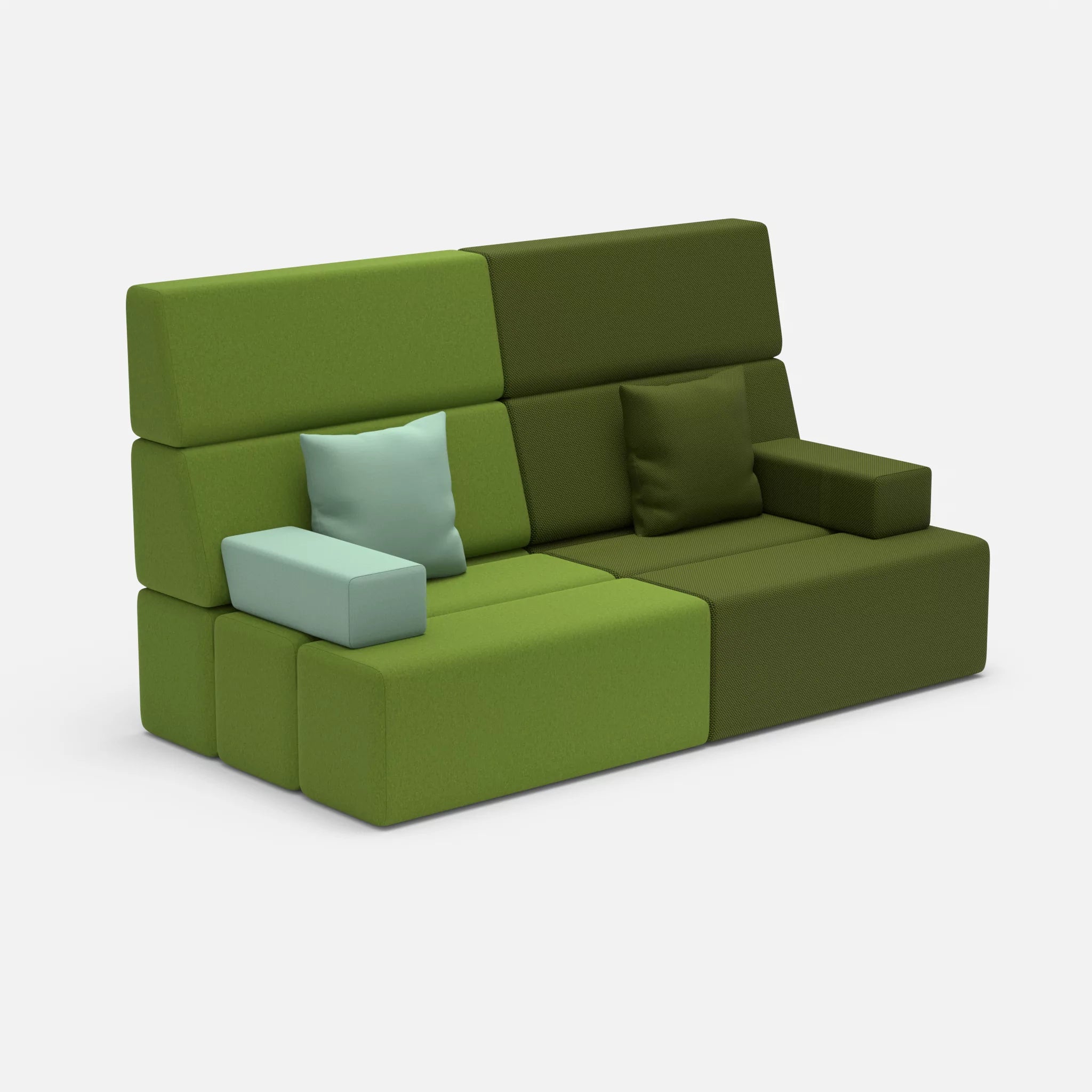 2 Sitzer Sofa Bricks 3 dama0027-novummoss in Grün und Grün von der Seite