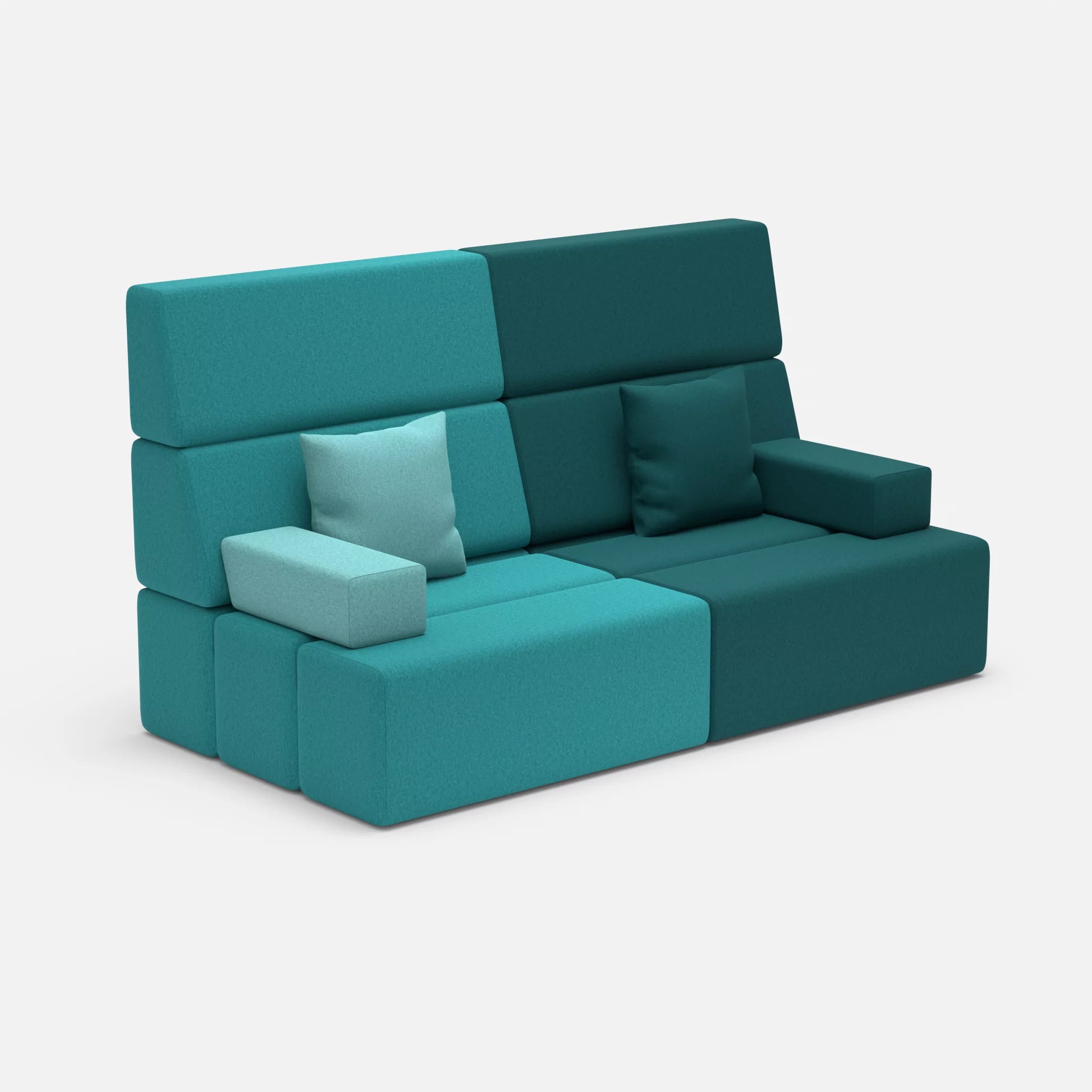 2 Sitzer Sofa Bricks 3 dama0076-dama0018 in Türkis und Türkis von der Seite