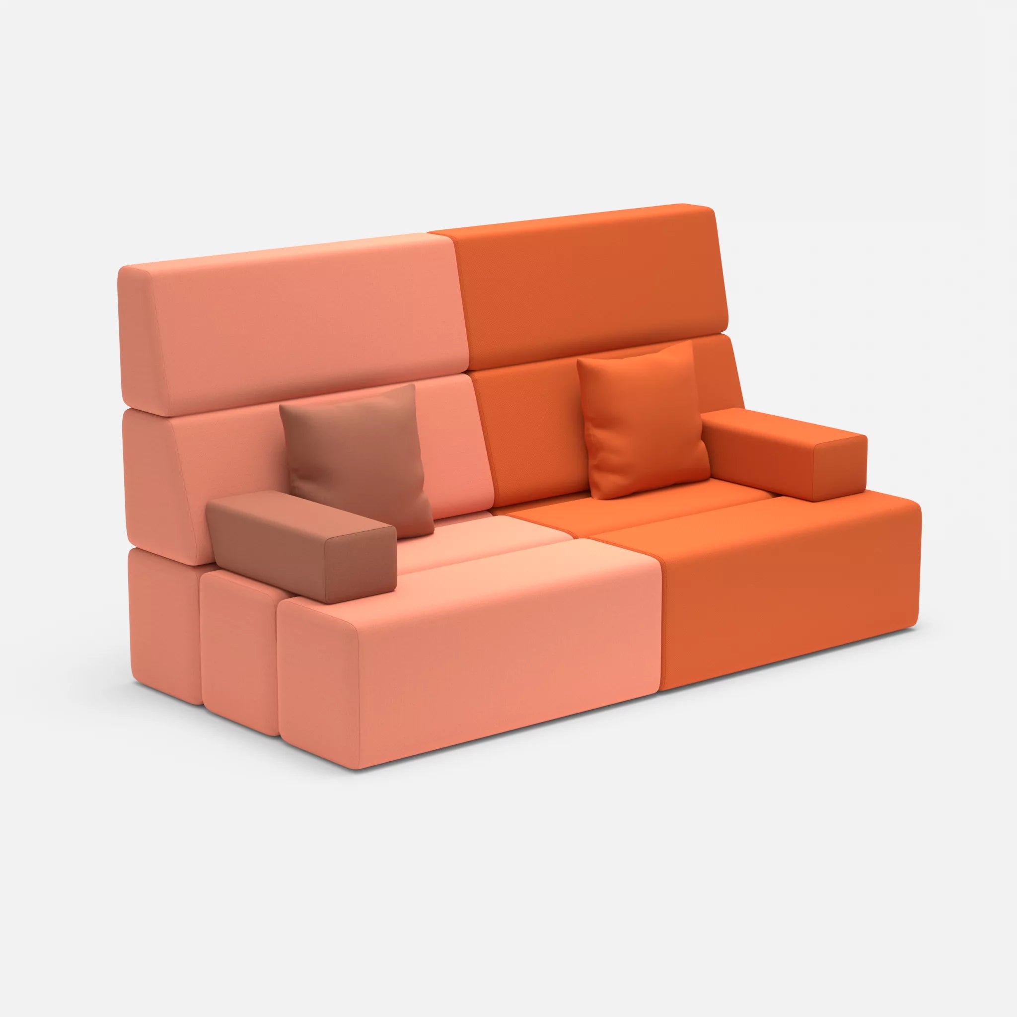 2 Sitzer Sofa Bricks 3 radio4046-radio3094 in Coral und Orange von der Seite