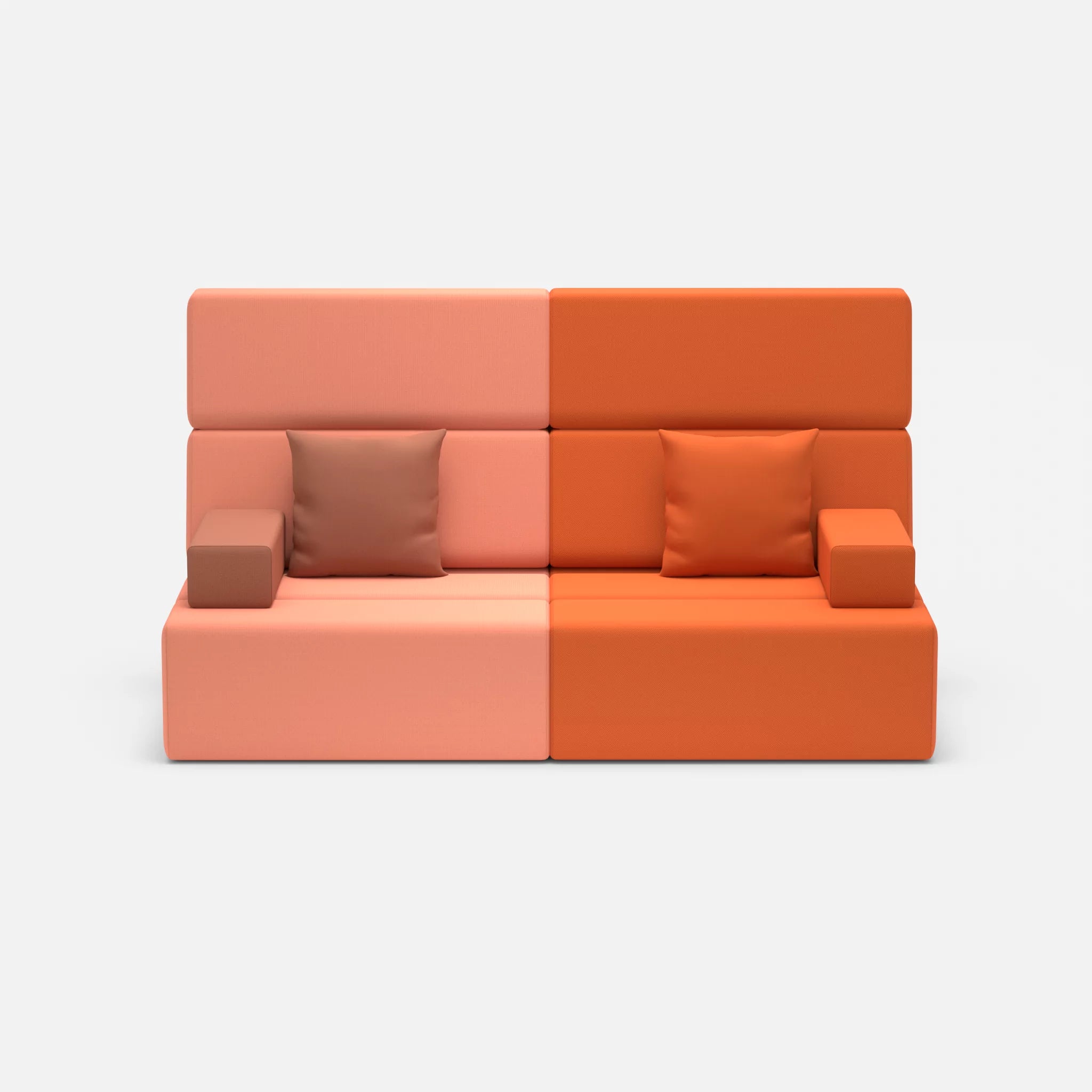 2 Sitzer Sofa Bricks 3 radio4046-radio3094 in Coral und Orange von vorne