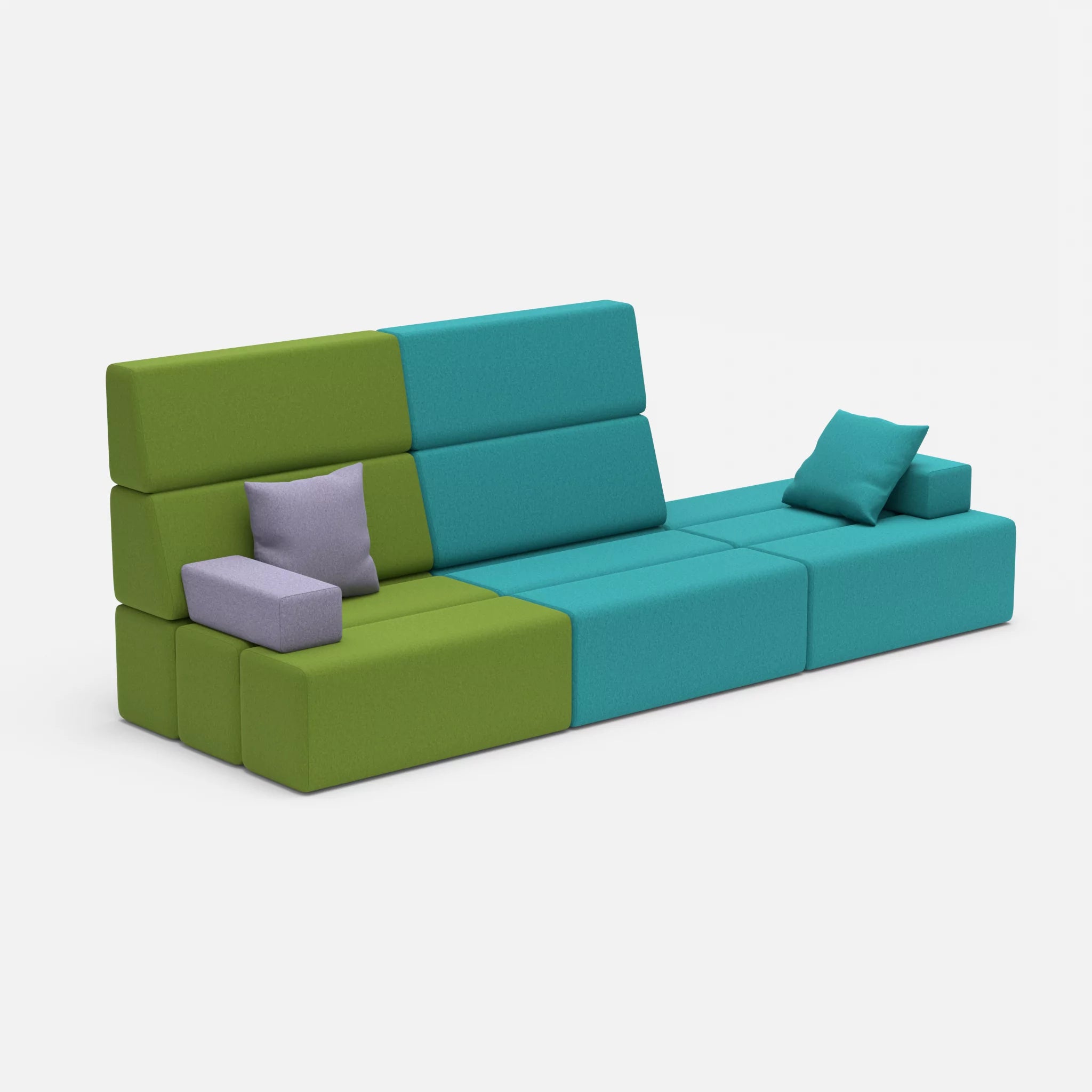 3 Sitzer Sofa Bricks 2 dama0027-dama0076 in Grün und Türkis von der Seite