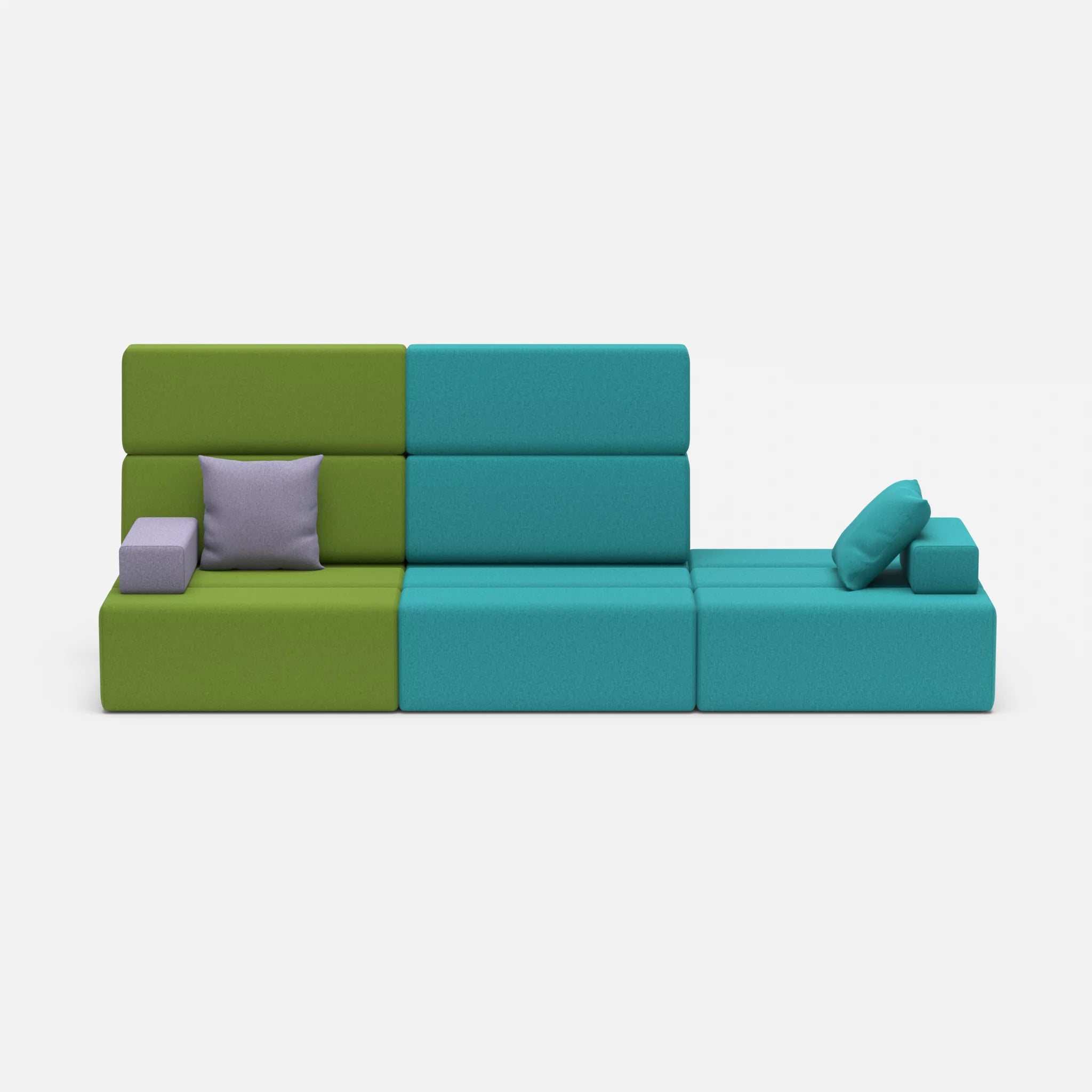 3 Sitzer Sofa Bricks 2 dama0027-dama0076 in Grün und Türkis von vorne