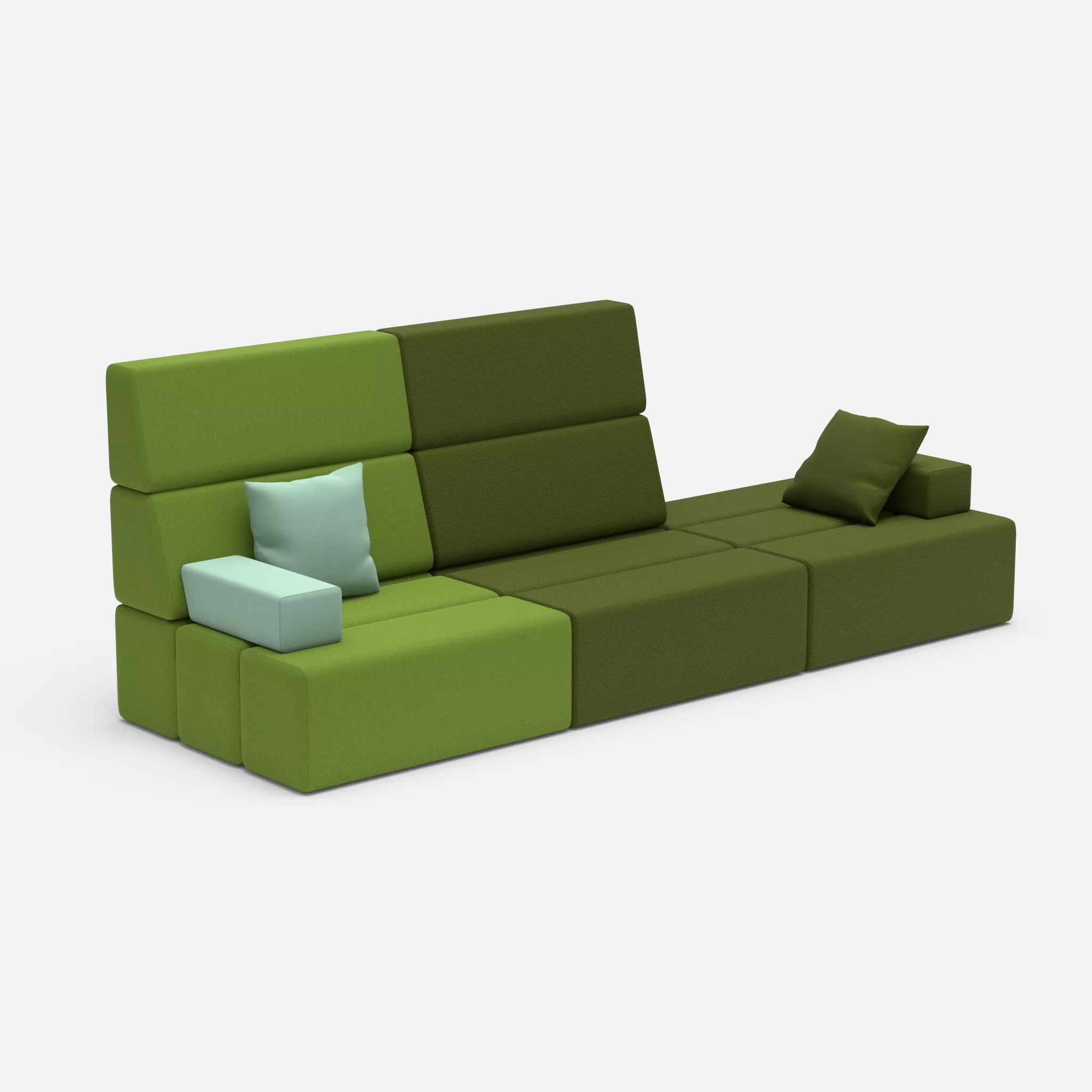 3 Sitzer Sofa Bricks 2 dama0027-novummoss in Grün und Grün von der Seite