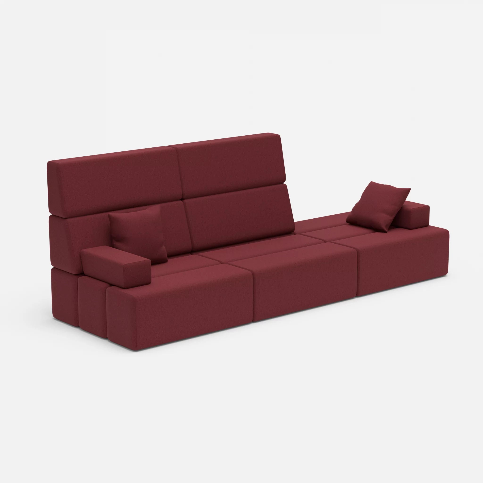 3 Sitzer Sofa Bricks 2 dama0034 in Bordeaux von der Seite