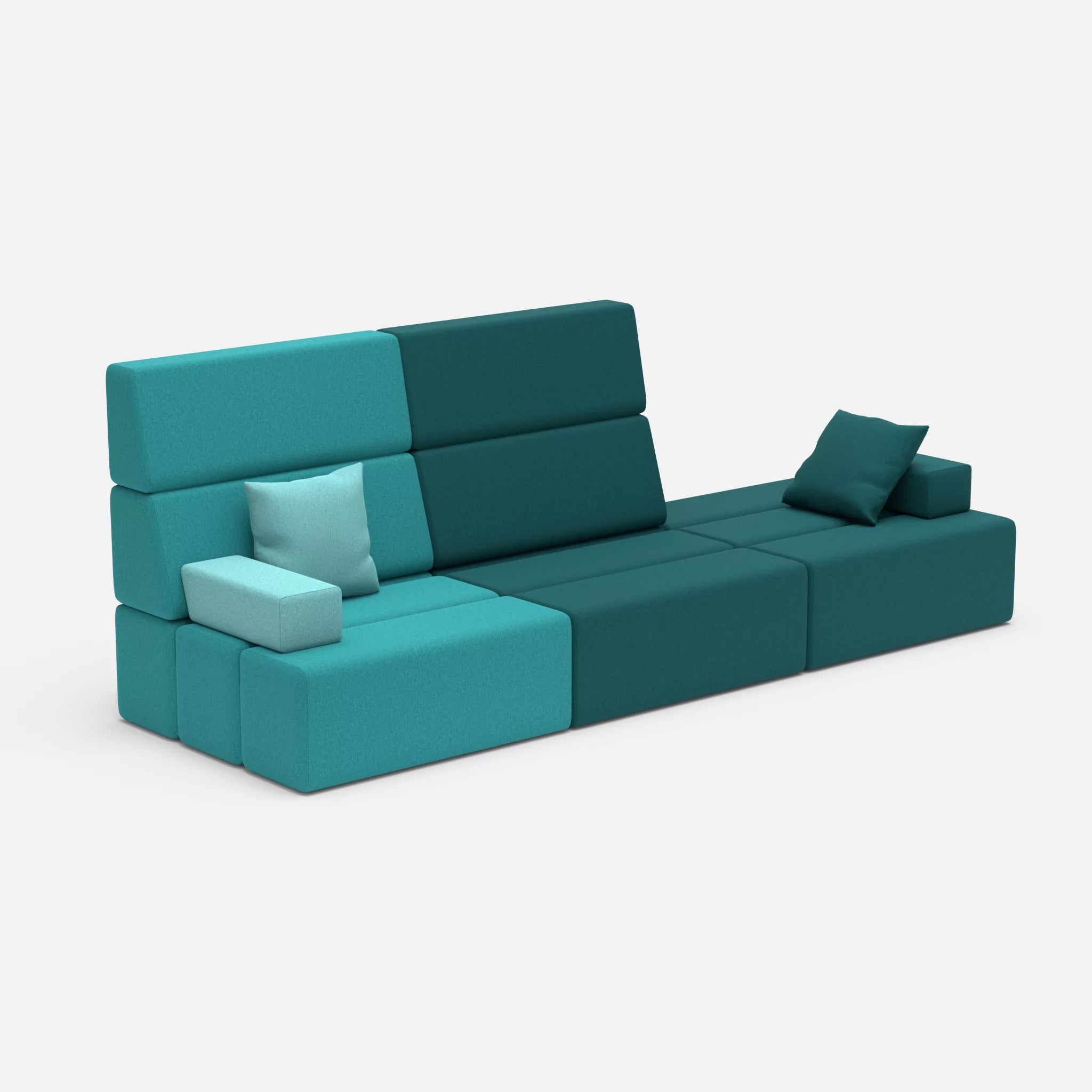 3 Sitzer Sofa Bricks 2 dama0076-dama0018 in Türkis und Türkis von der Seite