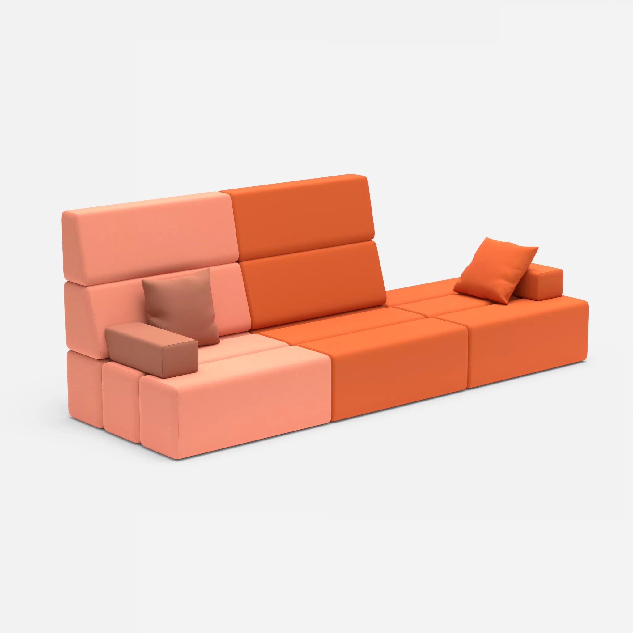 3 Sitzer Sofa Bricks 2 radio4046-radio3094 in Coral und Orange von der Seite