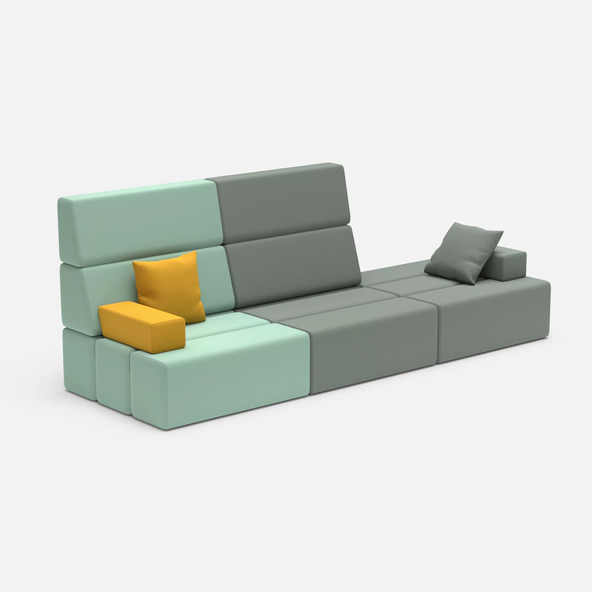 3 Sitzer Sofa Bricks 2 radio7045-novumdelphi in Hellblau und Graublau von der Seite