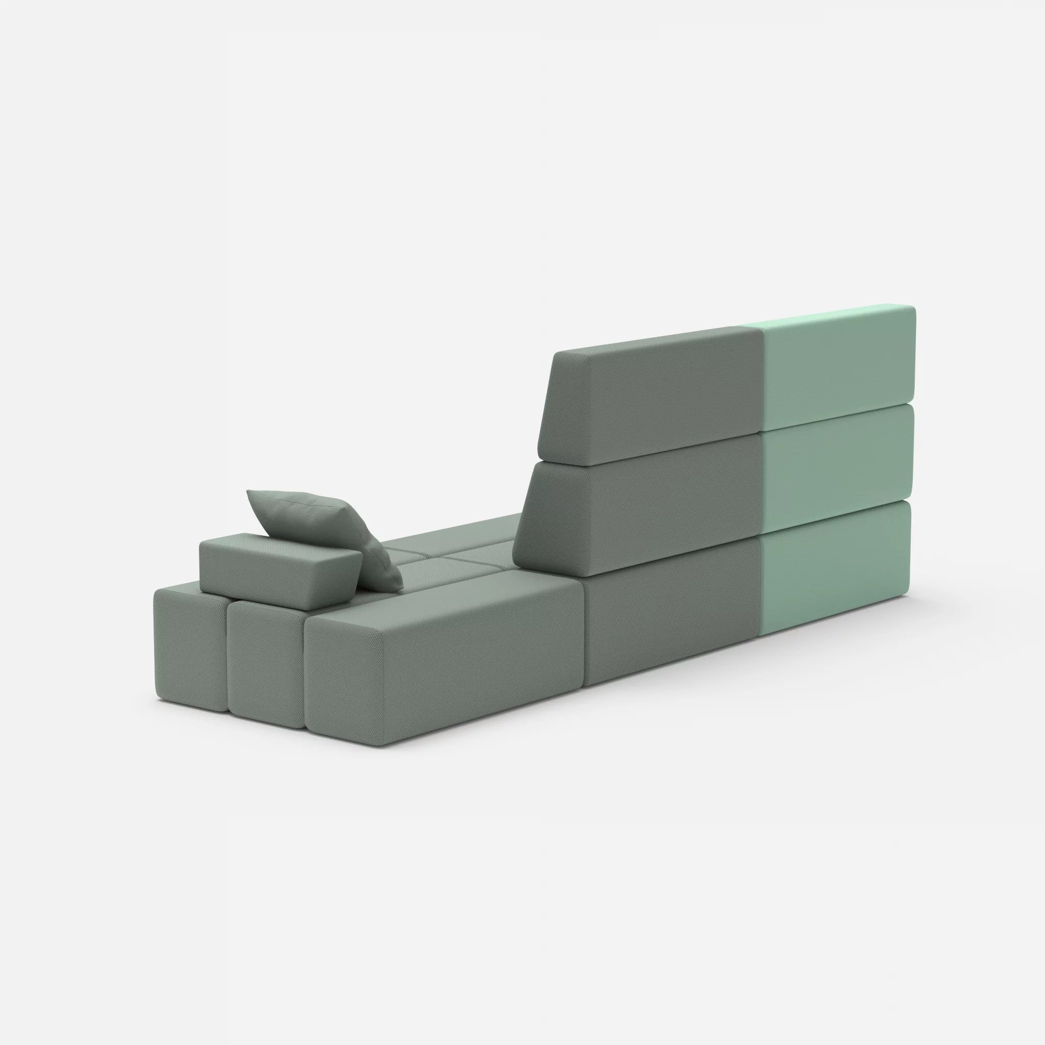 3 Sitzer Sofa Bricks 2 radio7045-novumdelphi in Hellblau und Graublau von hinten