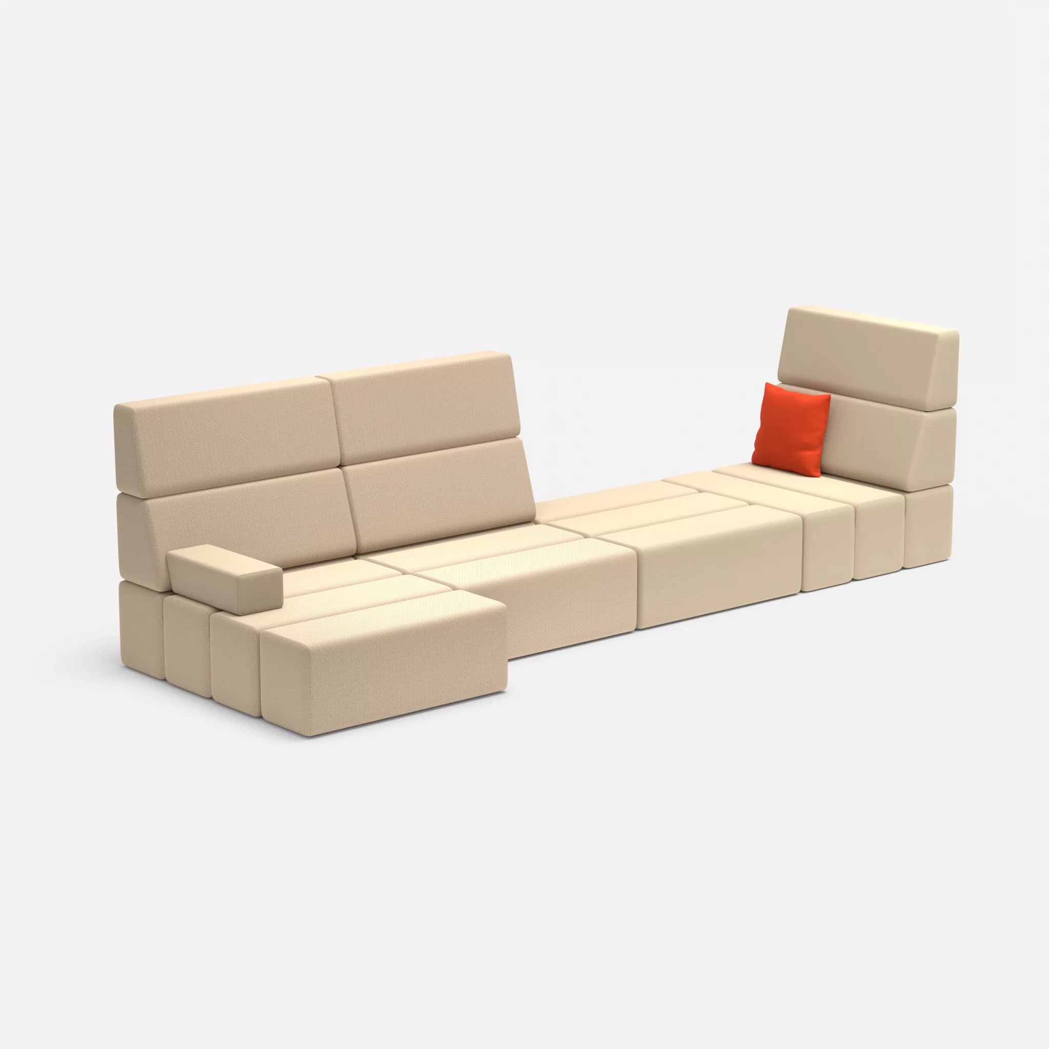 4 Sitzer Sofa Bricks 2 novumcocos-novumangora in Hellbraun und Sand von der Seite