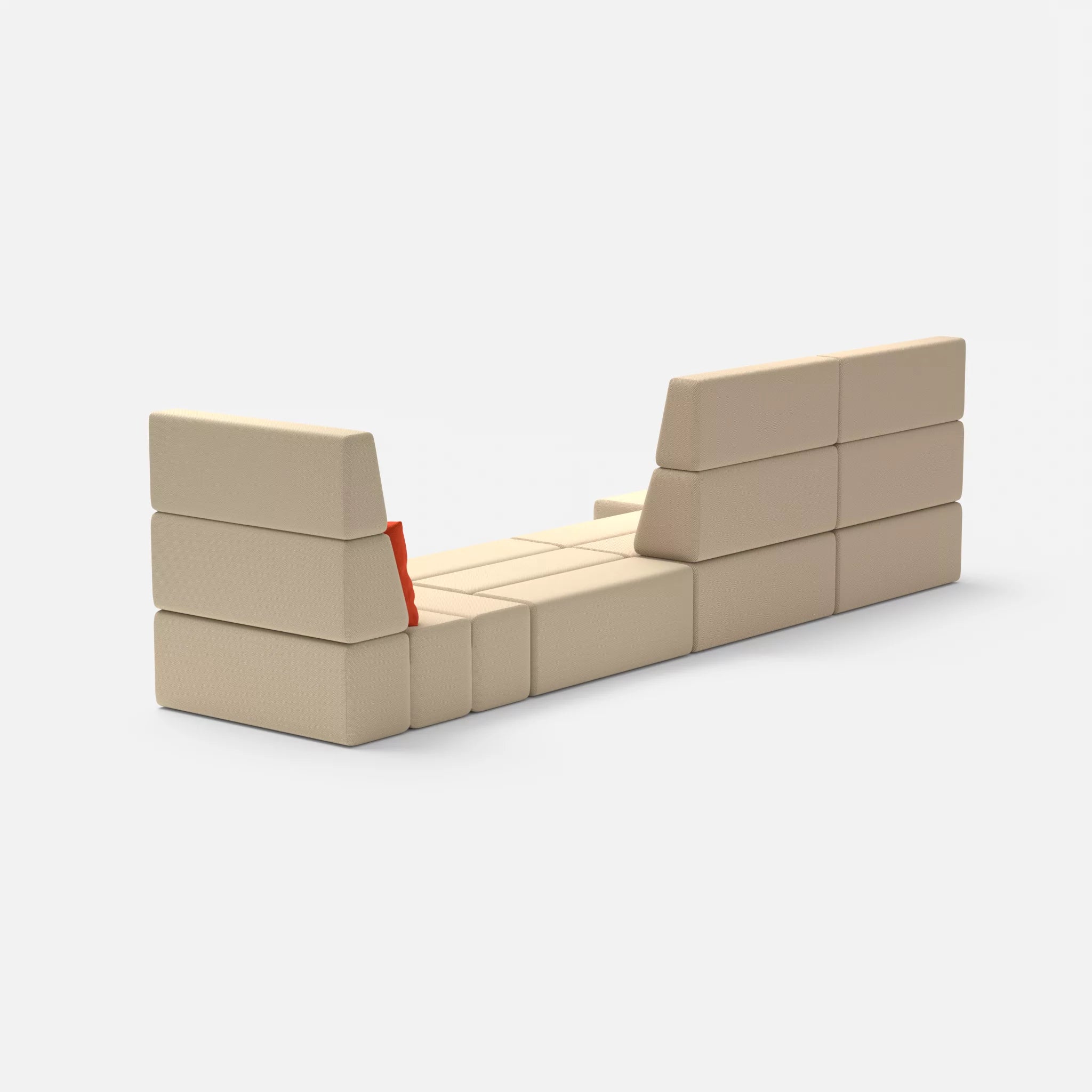 4 Sitzer Sofa Bricks 2 novumcocos-novumangora in Hellbraun und Sand von hinten