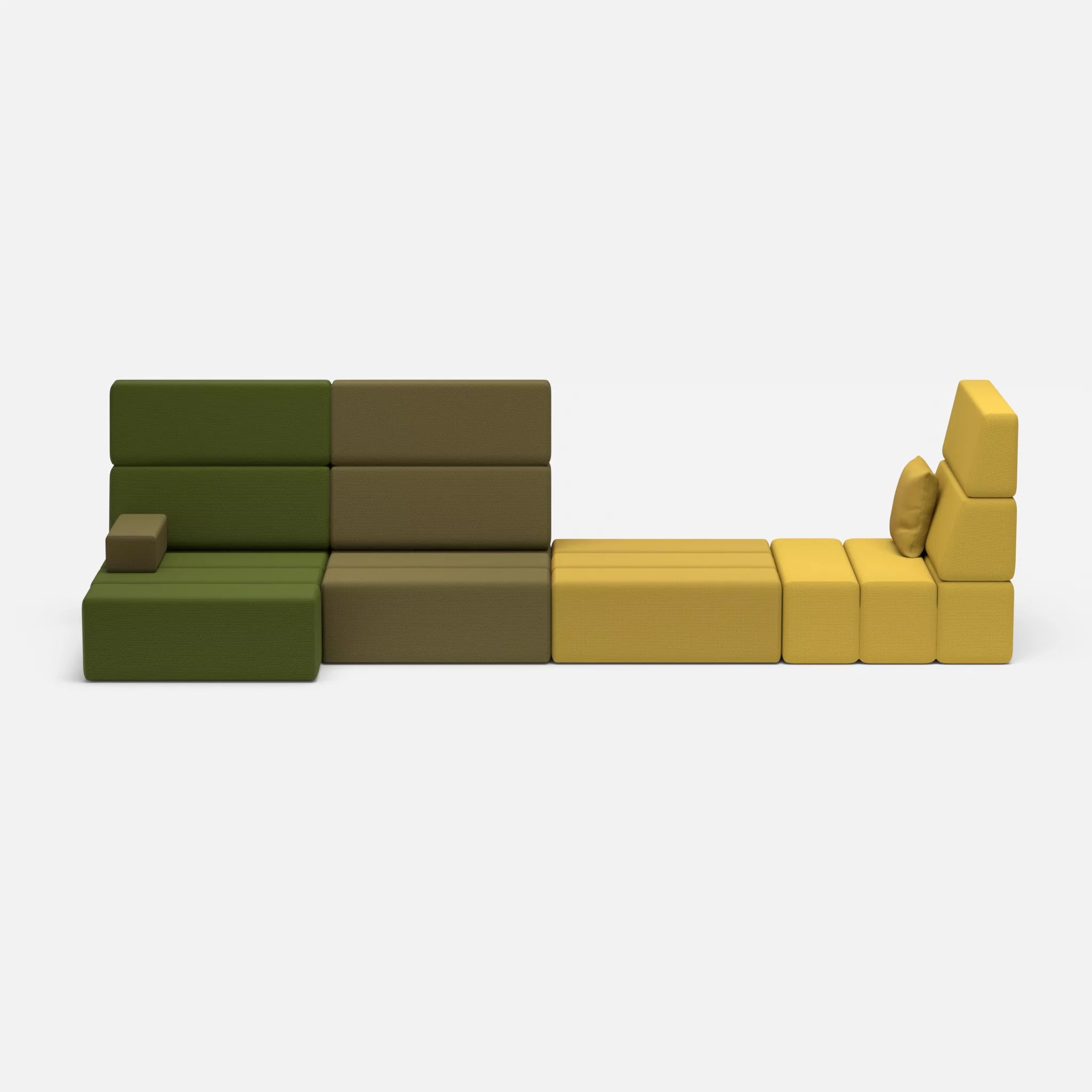 4 Sitzer Sofa Bricks 2 novummoss-novumtivoli in Grün und Hellgrün von vorne