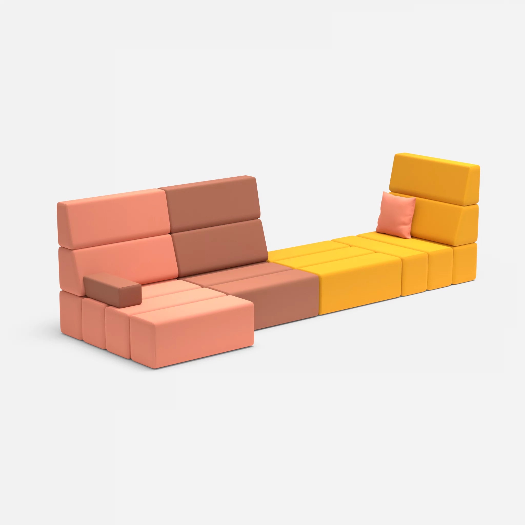 4 Sitzer Sofa Bricks 2 radio4046-radio3008 in Coral und Gelb von der Seite