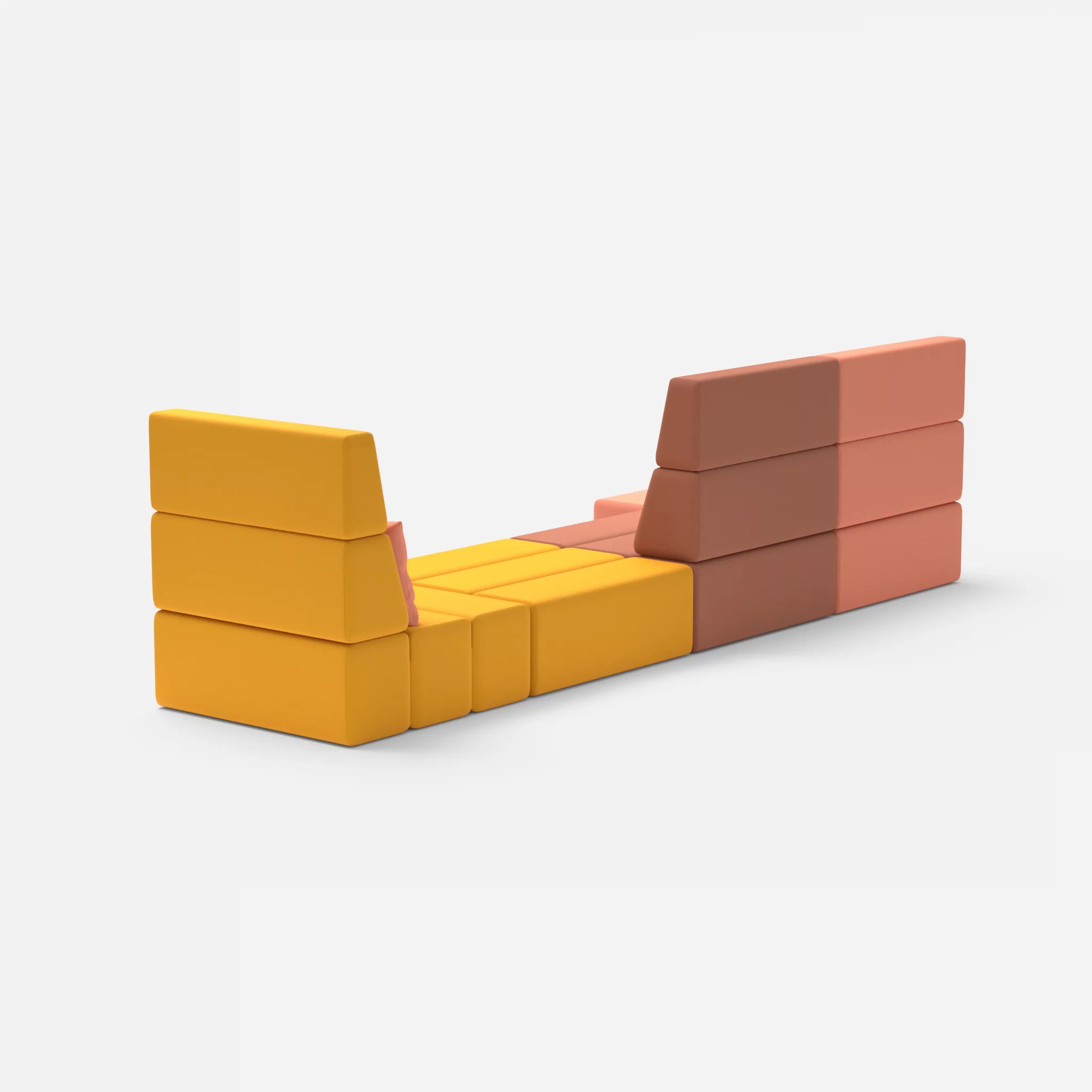 4 Sitzer Sofa Bricks 2 radio4046-radio3008 in Coral und Gelb von hinten