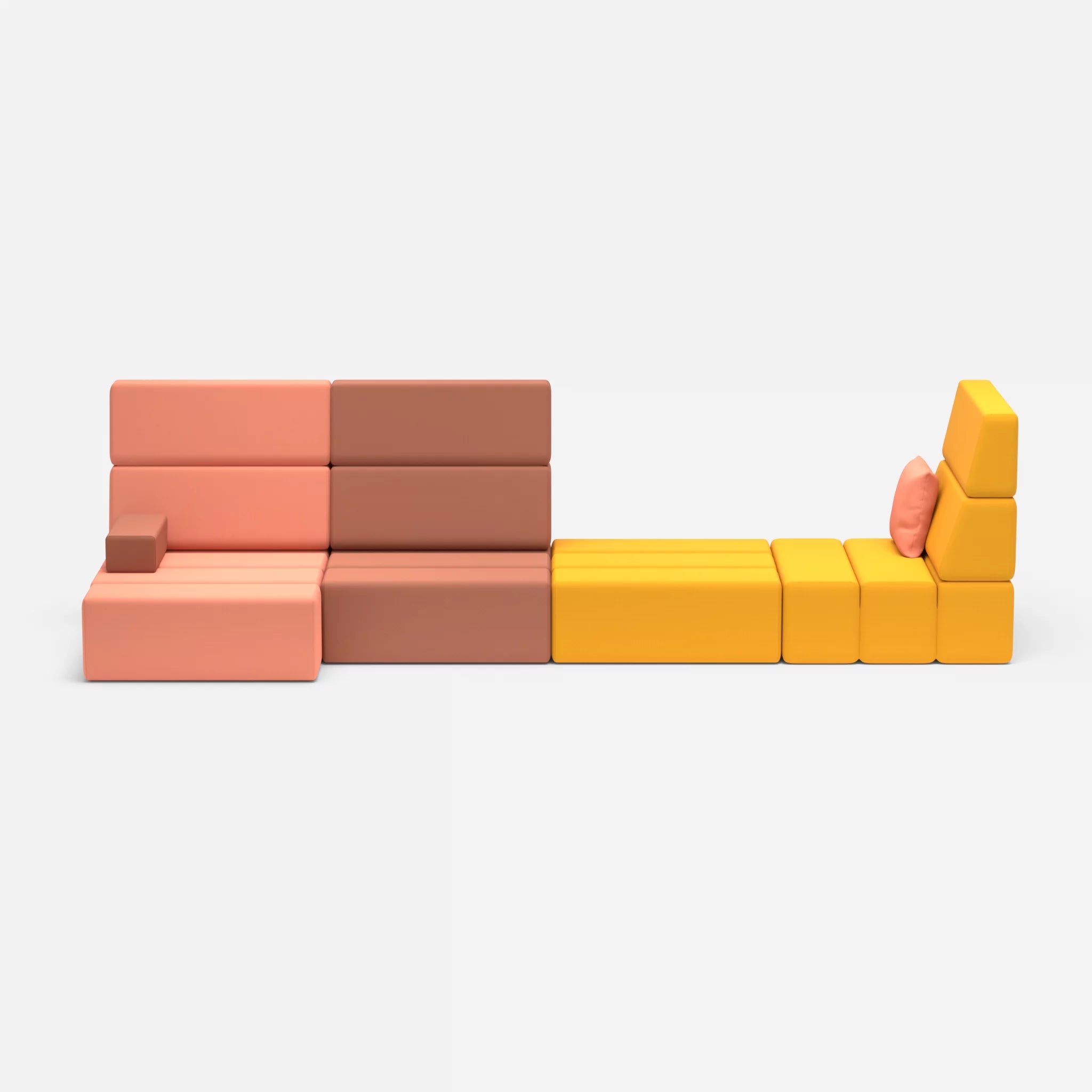 4 Sitzer Sofa Bricks 2 radio4046-radio3008 in Coral und Gelb von vorne