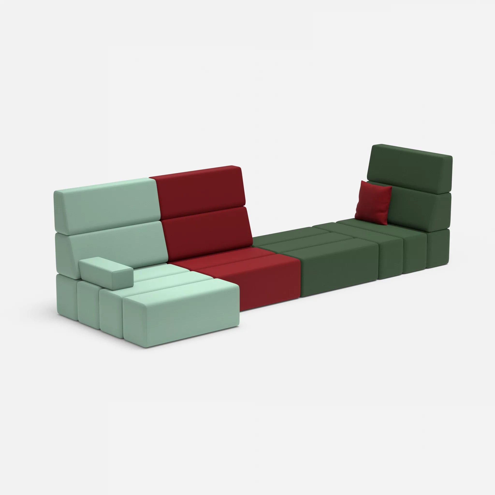 4 Sitzer Sofa Bricks 2 radio7045-radio7036 in Hellblau und Olive von der Seite