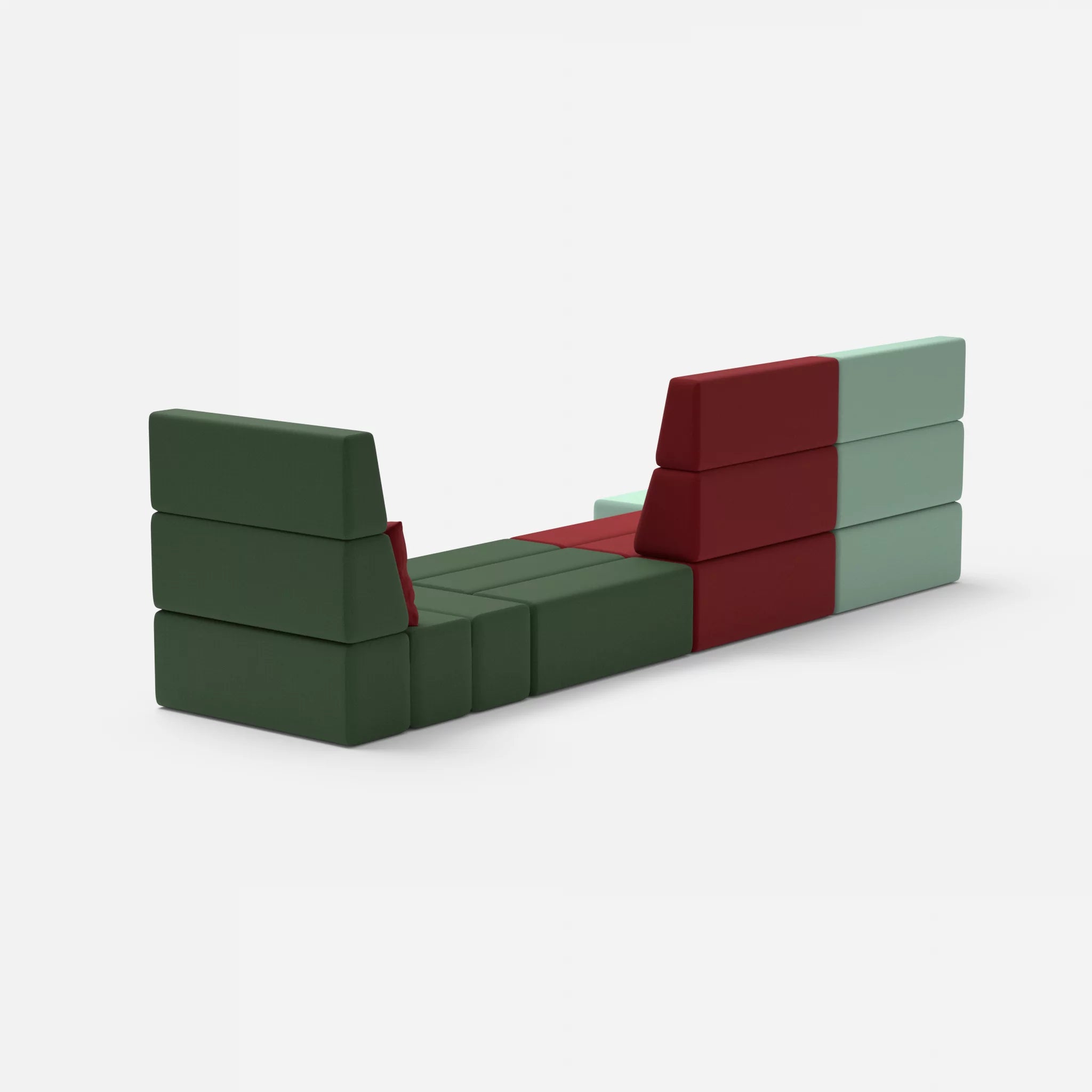 4 Sitzer Sofa Bricks 2 radio7045-radio7036 in Hellblau und Olive von hinten