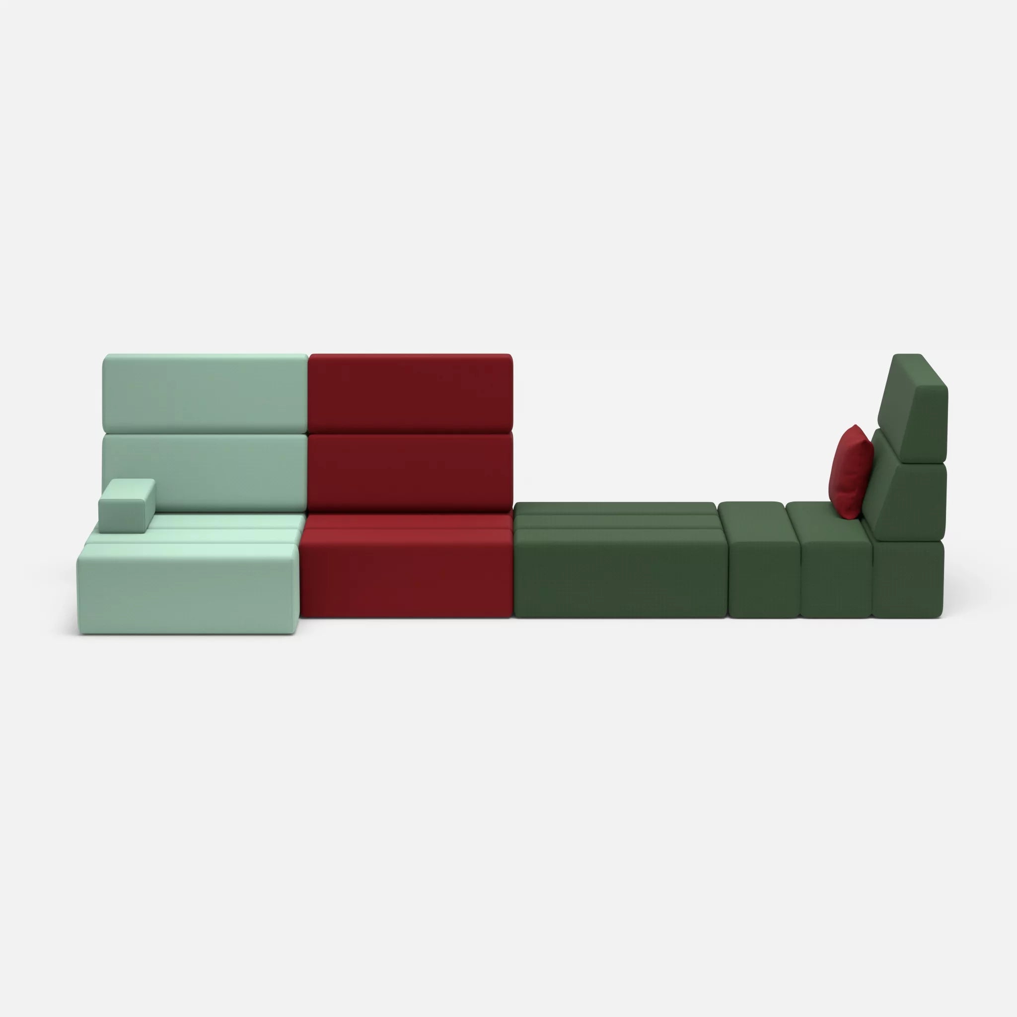 4 Sitzer Sofa Bricks 2 radio7045-radio7036 in Hellblau und Olive von vorne