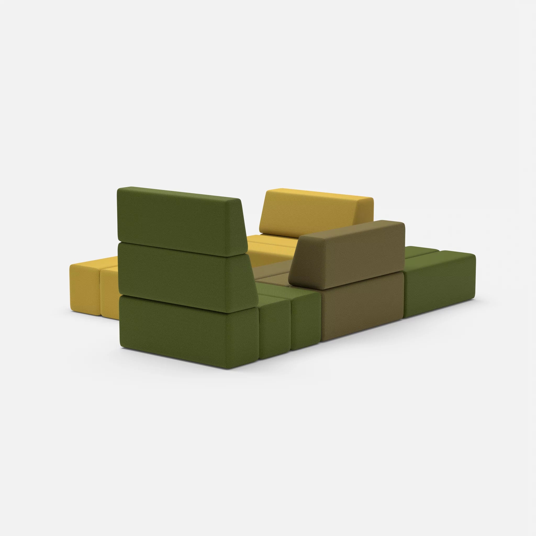 Ecksofa Bricks 2 novummoss-novumpinie in Grün und Dunkelgrün von hinten