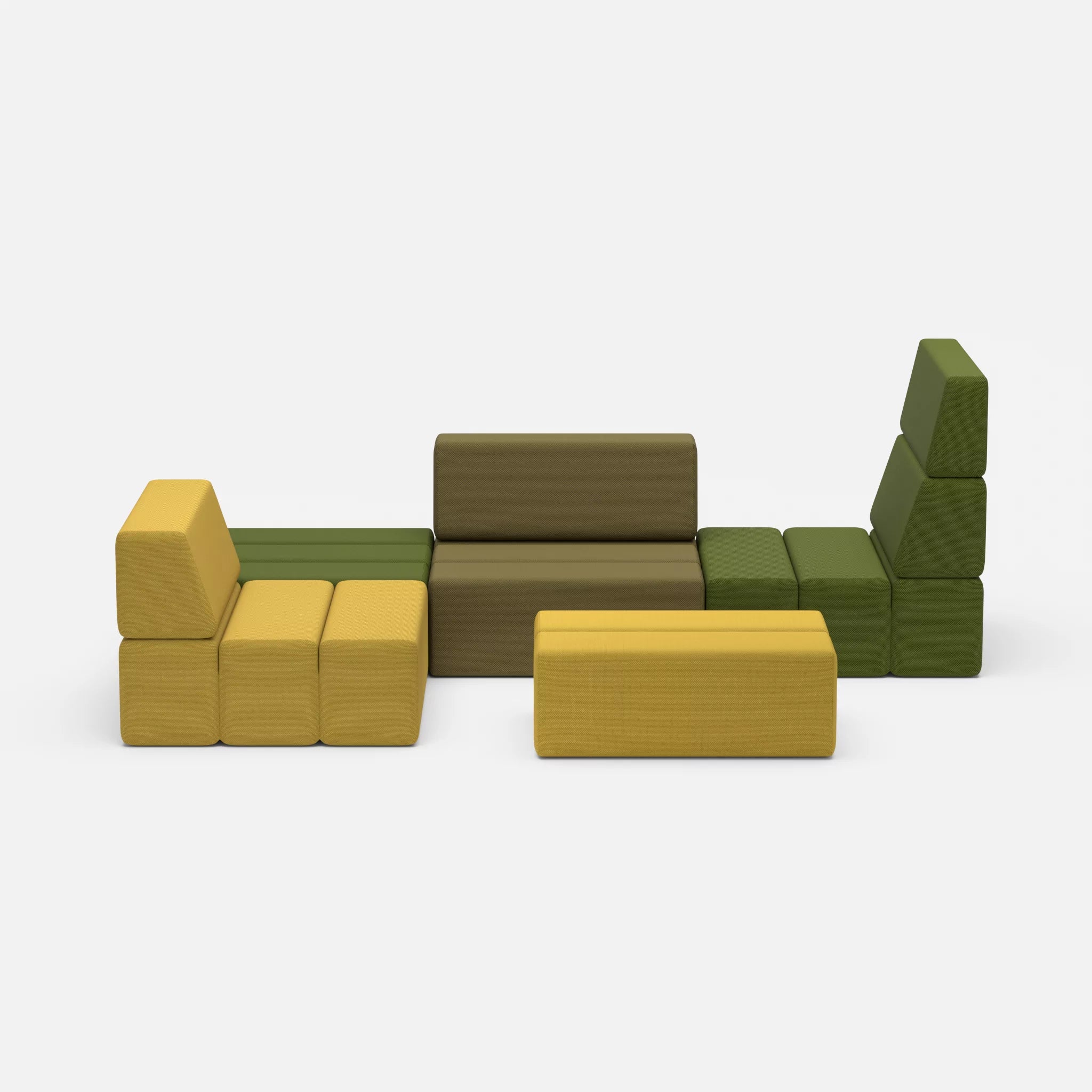 Ecksofa Bricks 2 novummoss-novumpinie in Grün und Dunkelgrün von vorne