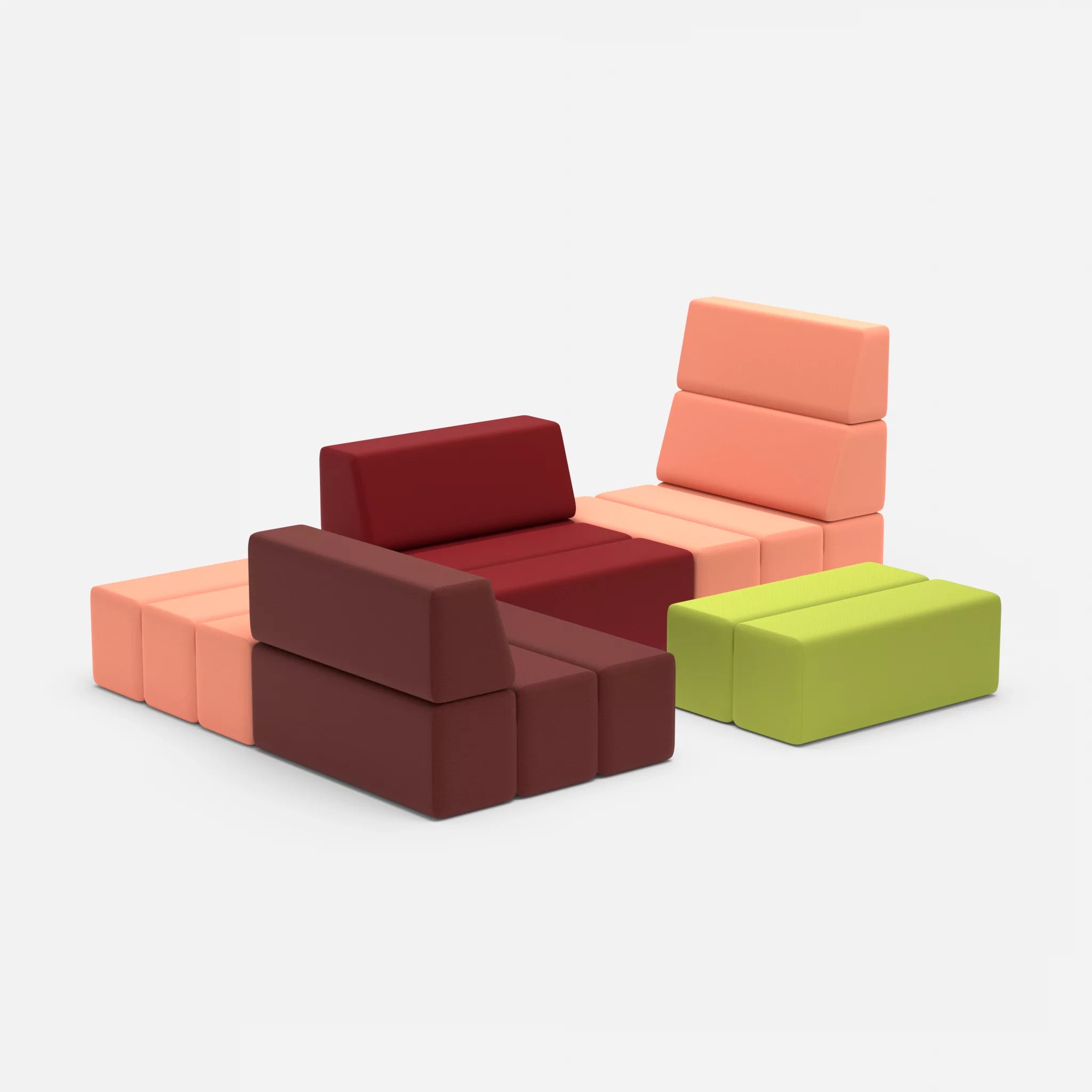 Ecksofa Bricks 2 radio4046-radio4028 in Coral und Rot von der Seite