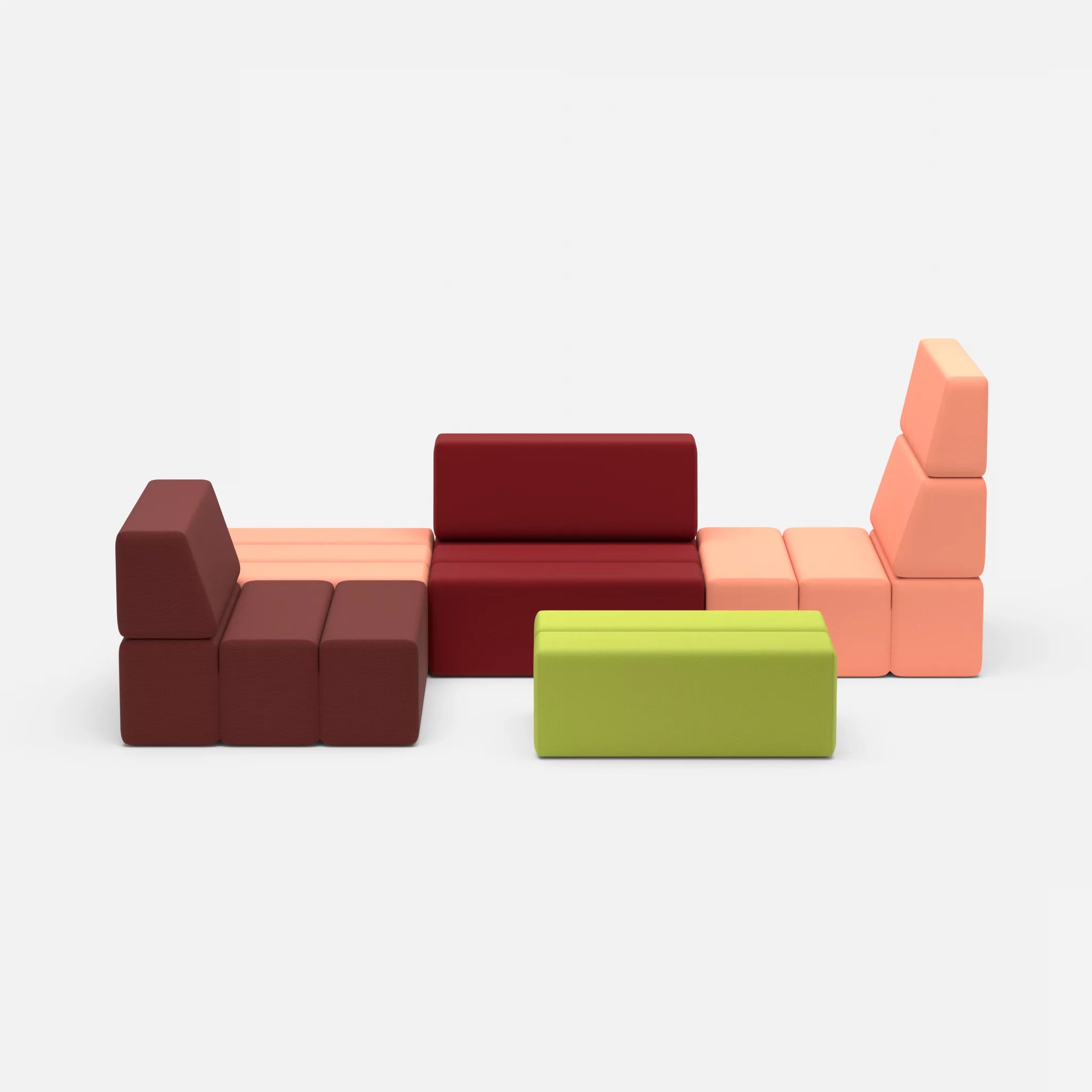 Ecksofa Bricks 2 radio4046-radio4028 in Coral und Rot von vorne