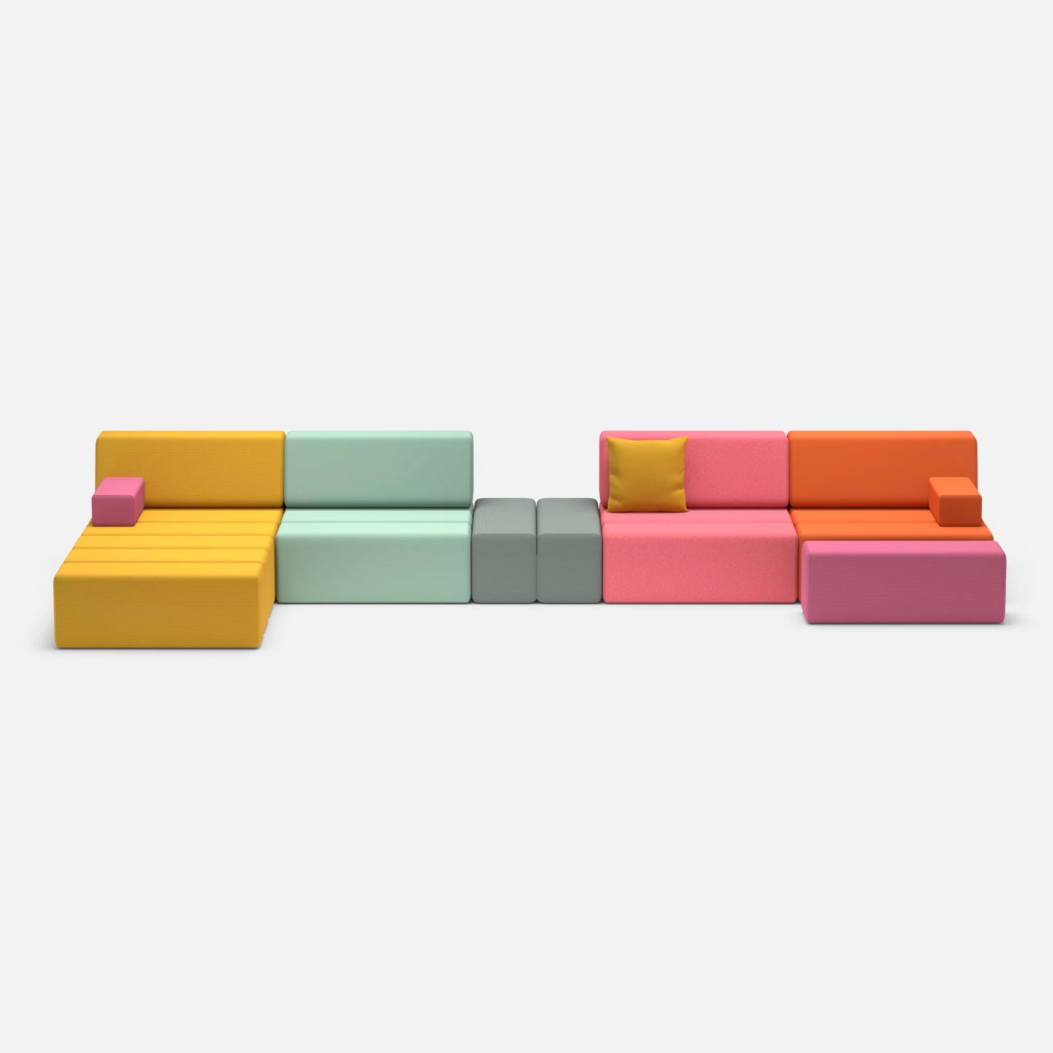 L Sofa Bricks 1 novumcurry-novumdelphi in Curry und Graublau von vorne