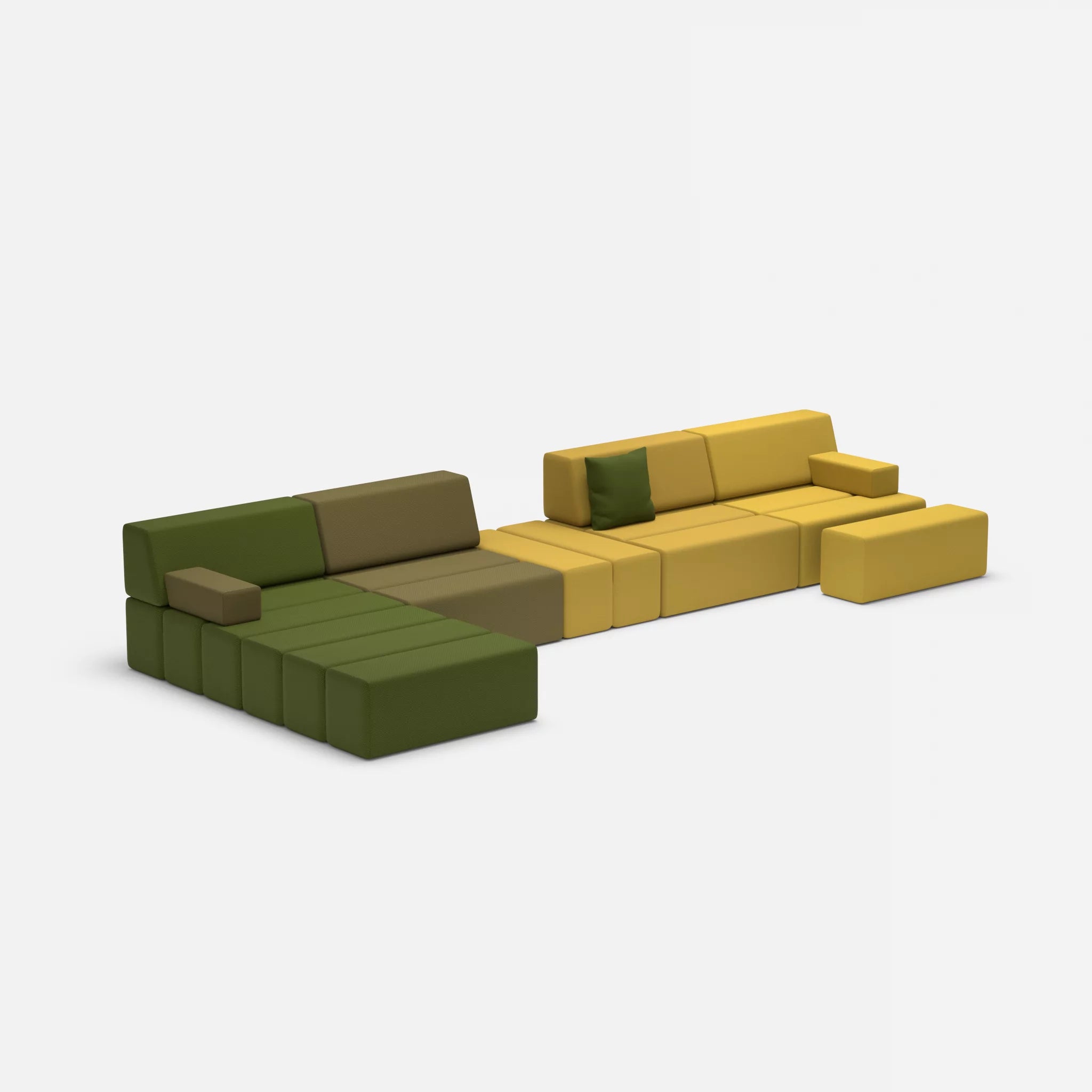 L Sofa Bricks 1 novummoss-novumtivoli in Grün und Hellgrün von der Seite