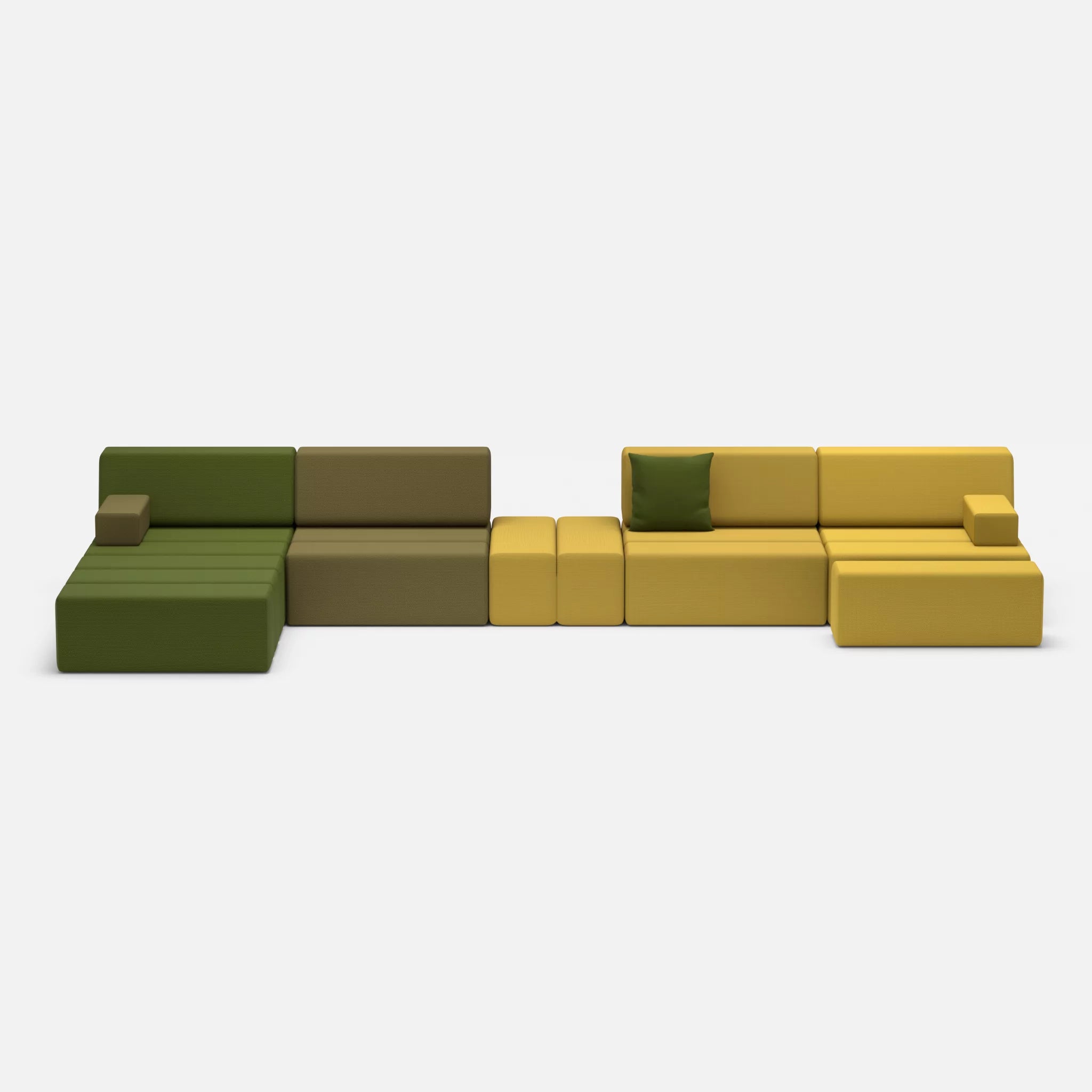 L Sofa Bricks 1 novummoss-novumtivoli in Grün und Hellgrün von vorne