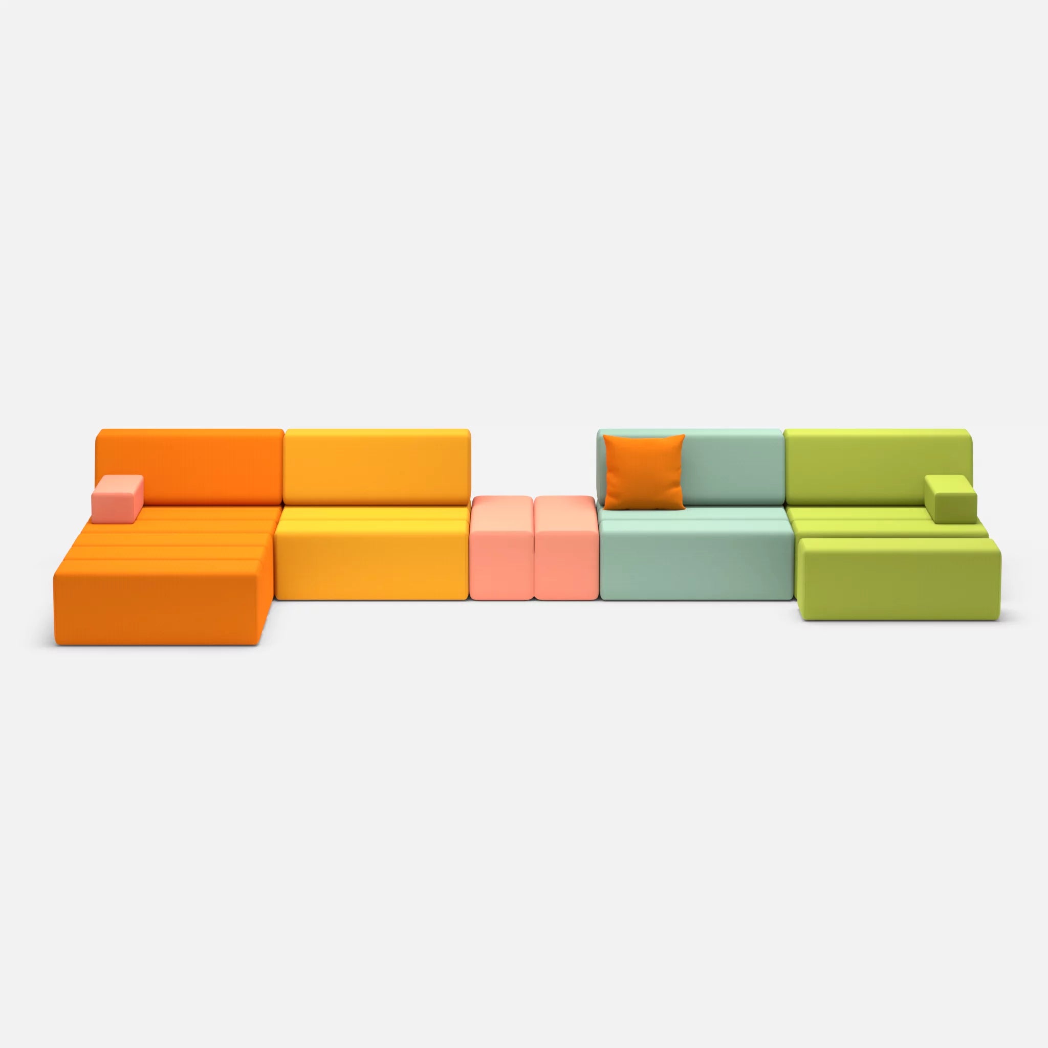 L Sofa Bricks 1 radio3082-radio4046 in Orange und Coral von vorne